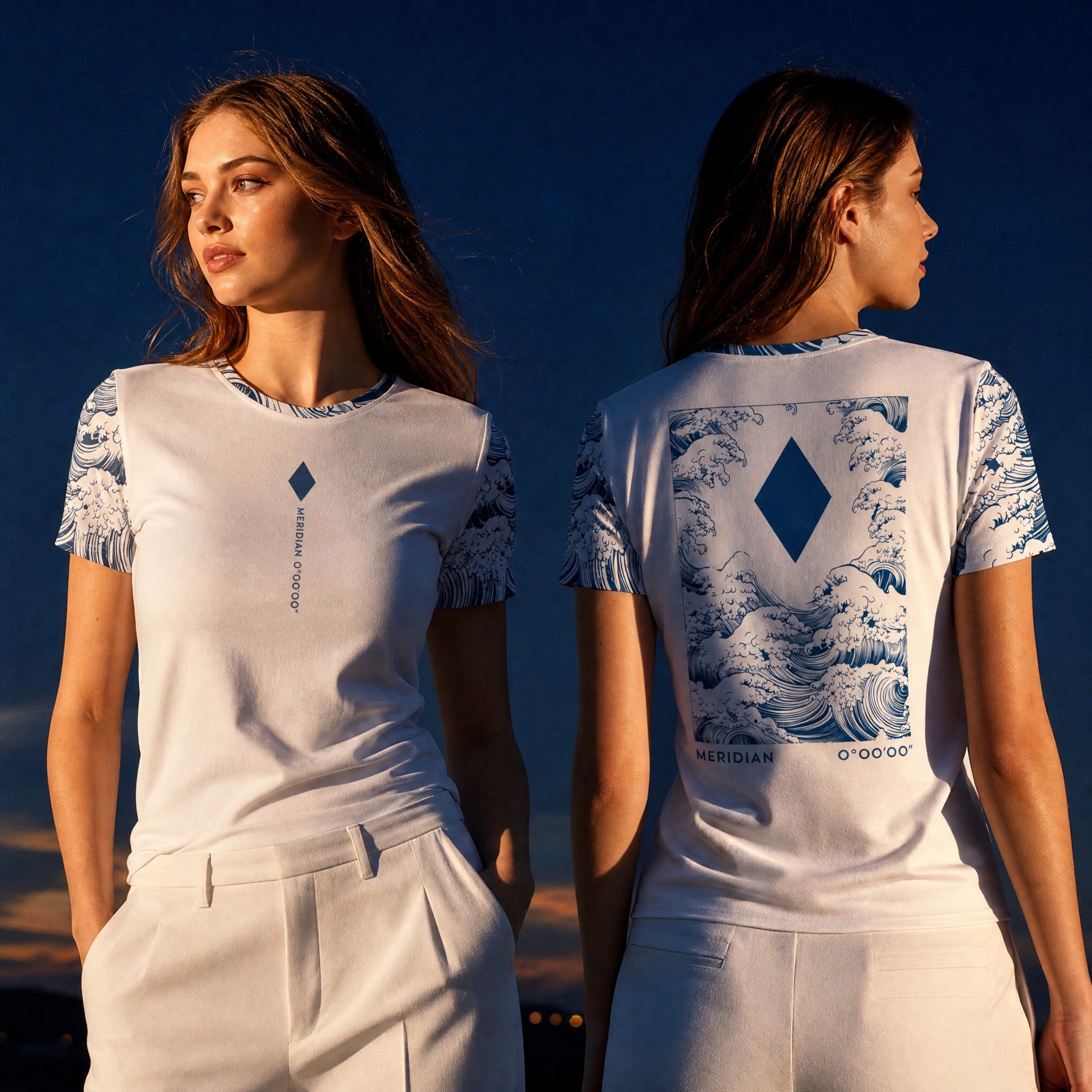Jolly & Goode Shirts & Tops XS Meridian 0° 0' 0" Wave Action Women’s Cotton Tee Cheeky British Style