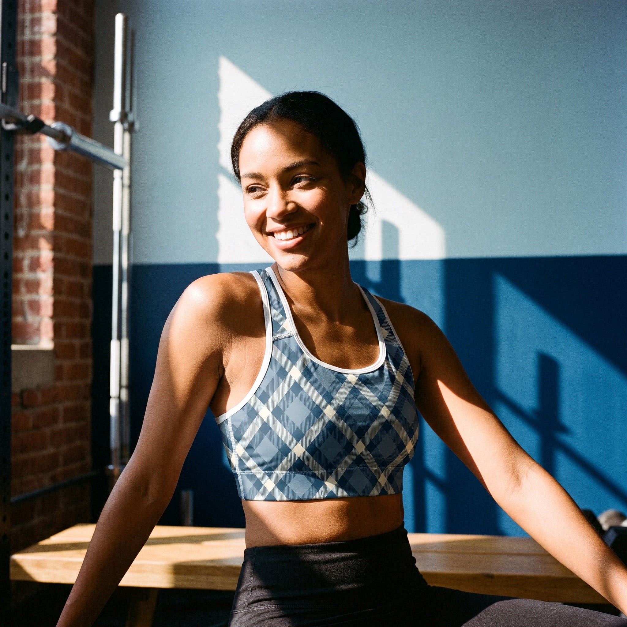 Jolly & Goode sports bras XS Cheeky Check Padded Racerback Sports Bra Cheeky British Style