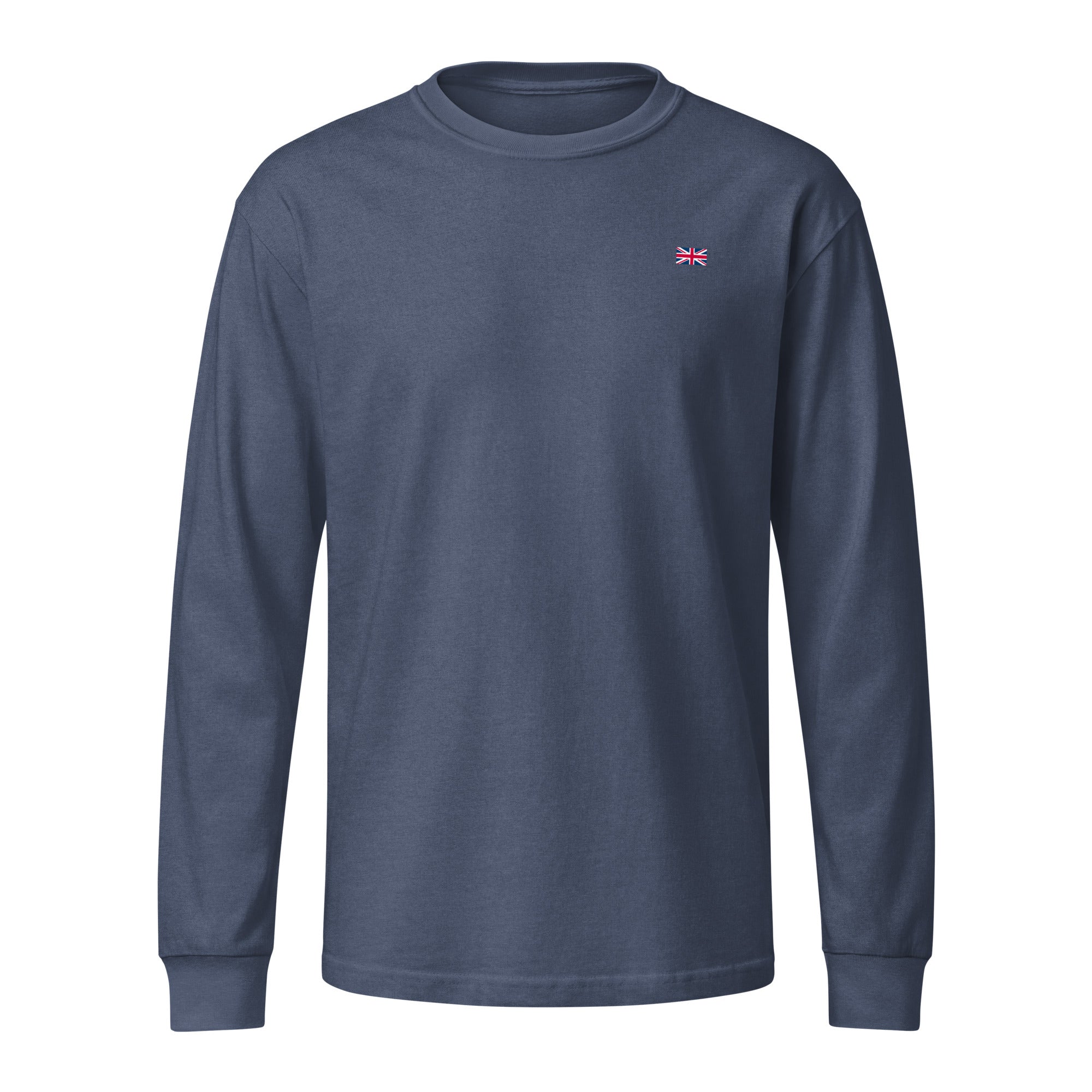 Jolly & Goode Subtle Union Jack Long Sleeve Tee | Garment Dyed Cheeky British Style