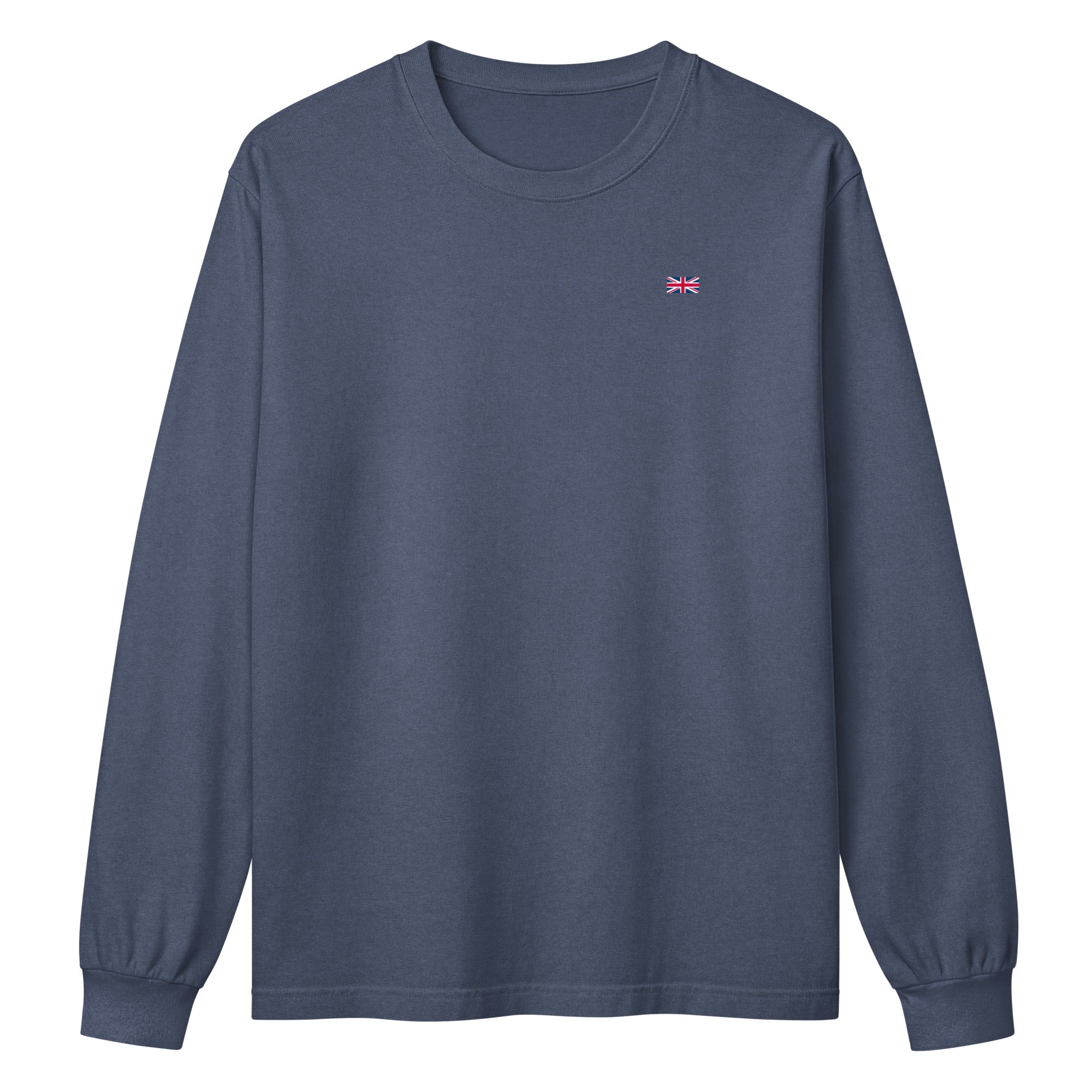 Jolly & Goode Subtle Union Jack Long Sleeve Tee | Garment Dyed Cheeky British Style