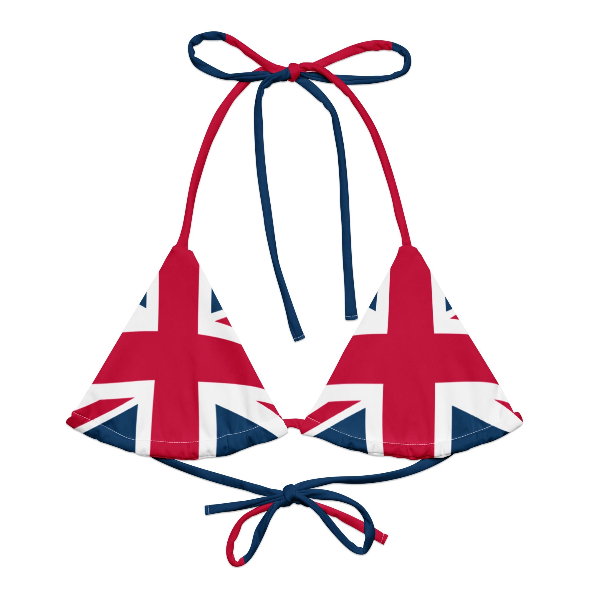 Jolly & Goode Swimwear 2XS Union Jack String Bikini Top | Red and Blue Strings | Removable Padding Cheeky British Style