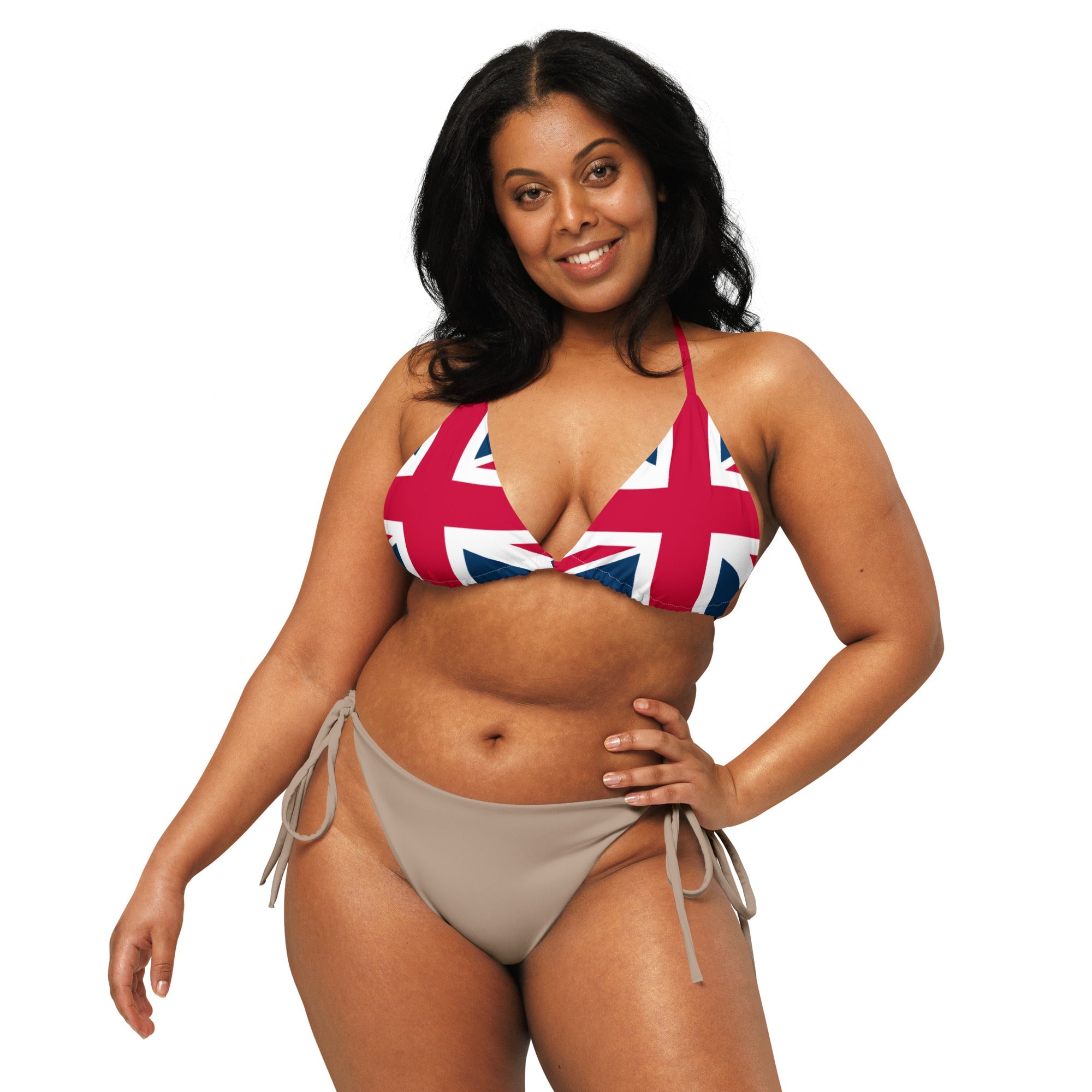 Jolly & Goode Swimwear Union Jack String Bikini Top | Red and Blue Strings | Removable Padding Cheeky British Style