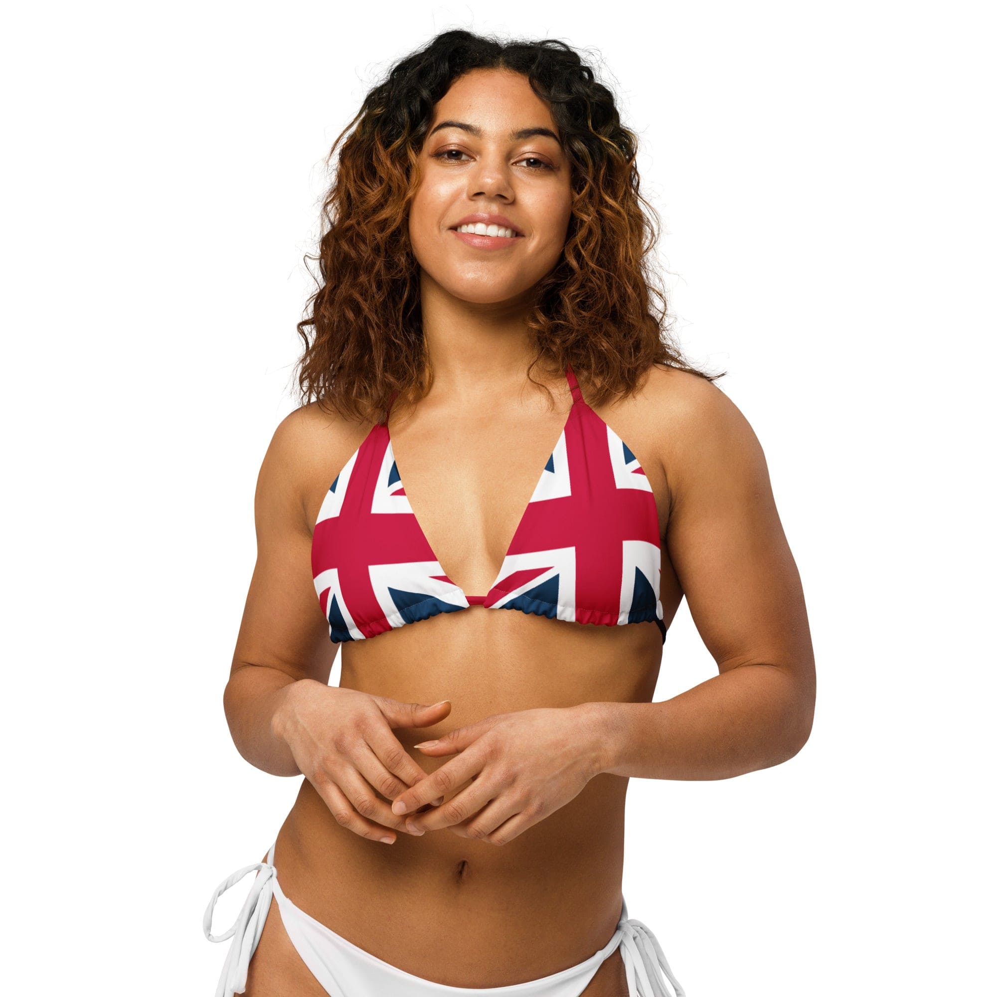Jolly & Goode Swimwear Union Jack String Bikini Top | Red and Blue Strings | Removable Padding Cheeky British Style