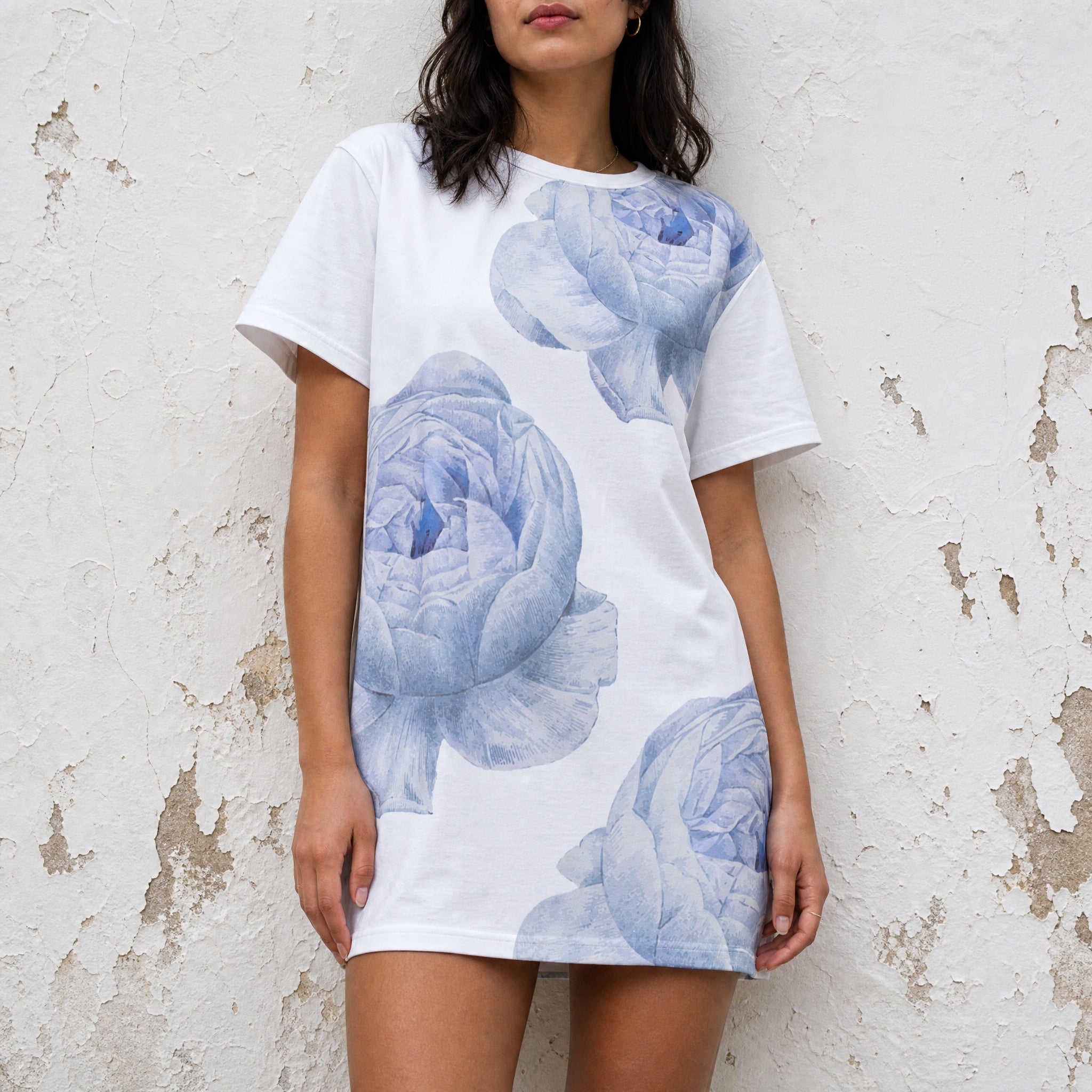 Jolly & Goode T-shirt Dresses 2XS White Rose Cotton T-shirt Dress Cheeky British Style