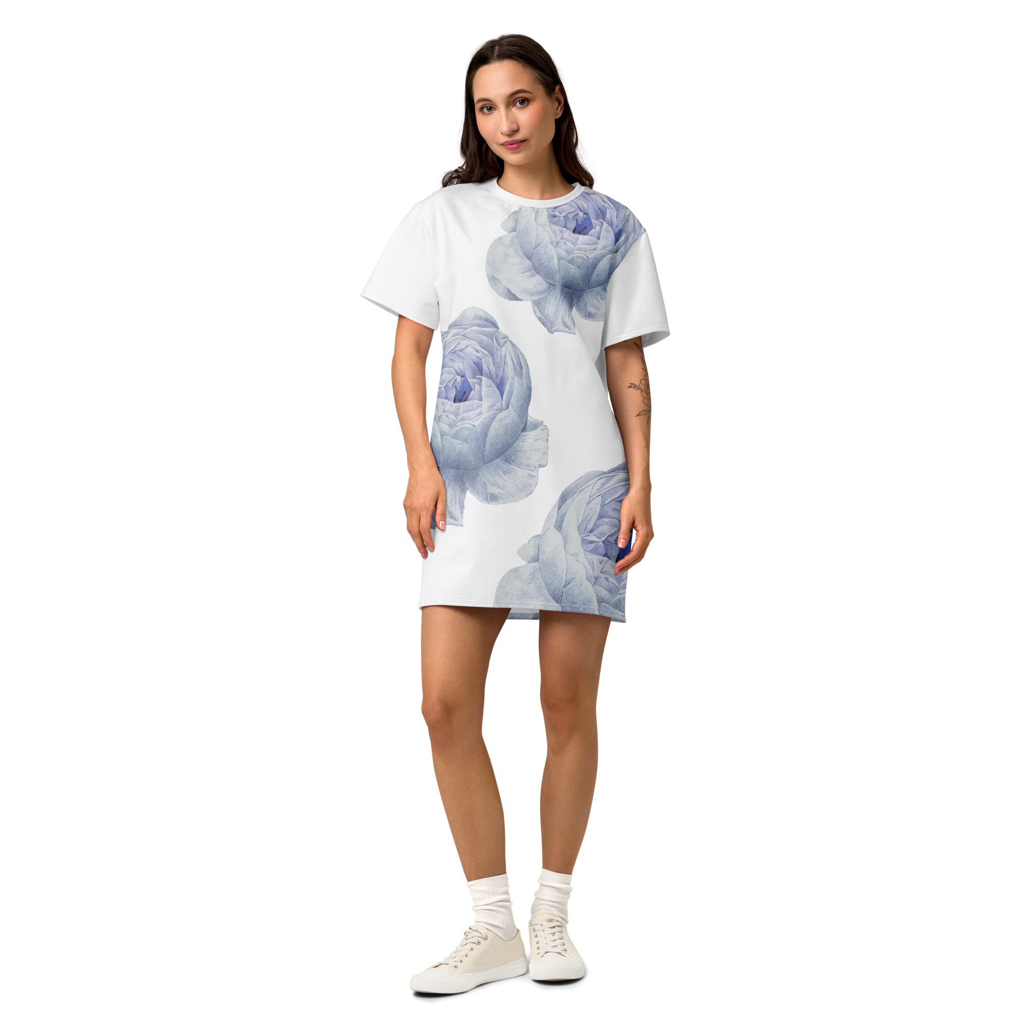 Jolly & Goode T-shirt Dresses White Rose Cotton T-shirt Dress Cheeky British Style