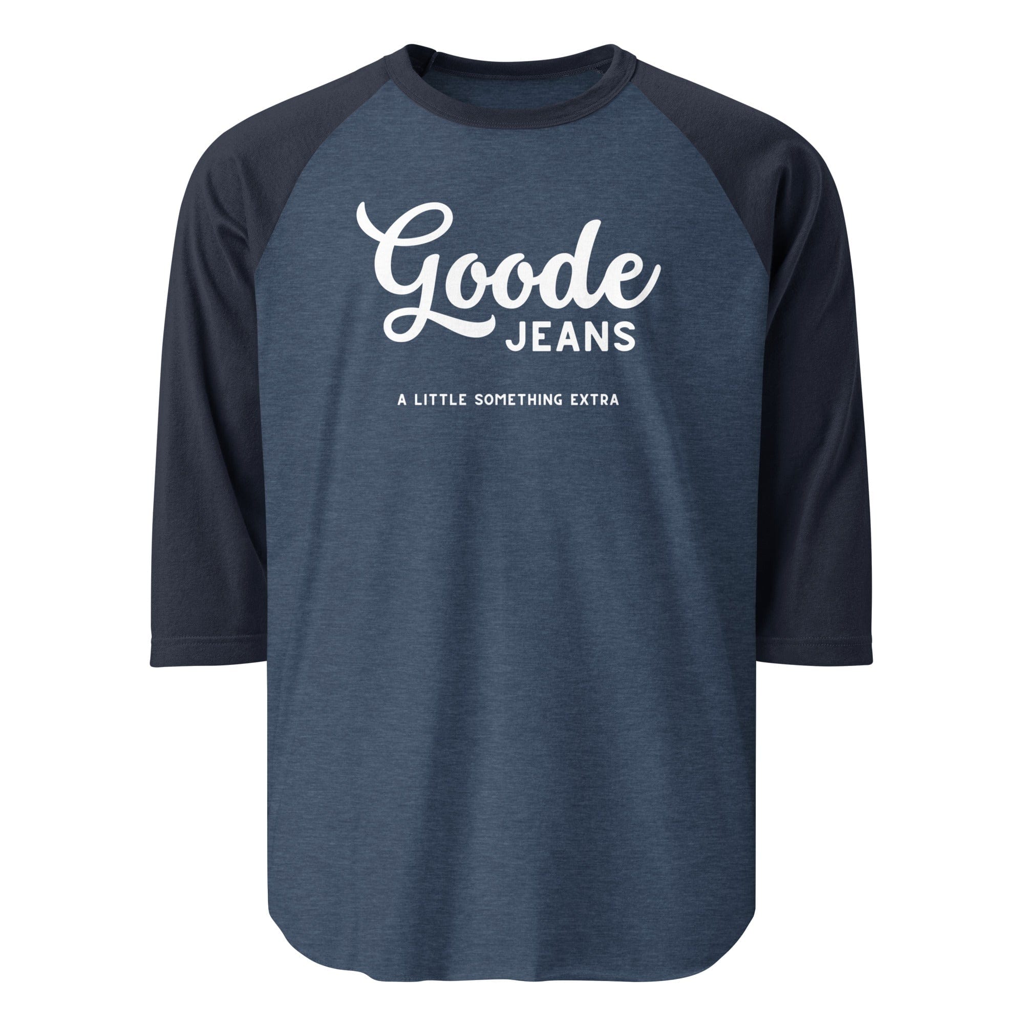 Jolly & Goode unisex raglan shirts Heather Denim/Navy / XS Goode Jeans | A Little Something Extra | 3/4 Sleeve Raglan Shirt Cheeky British Style