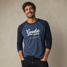 Jolly & Goode unisex raglan shirts Heather Denim/Navy / XS Goode Jeans | A Little Something Extra | 3/4 Sleeve Raglan Shirt Cheeky British Style