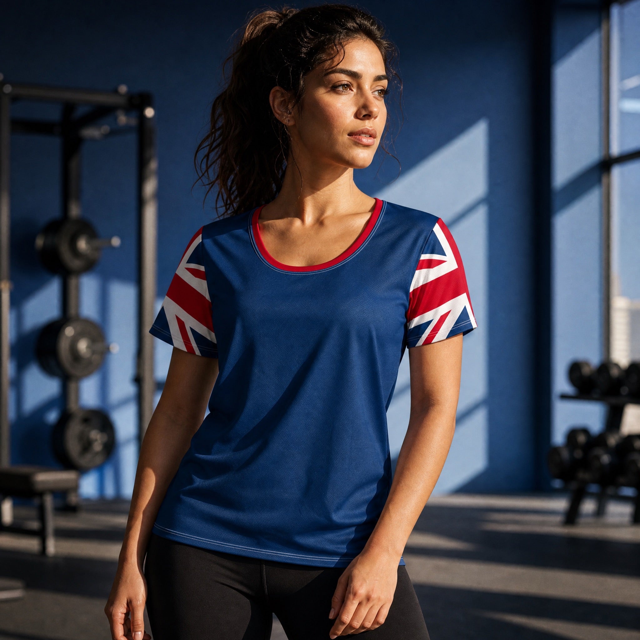Jolly & Goode women's athletic shirts XS Union Jack Women's Workout Shirt Cheeky British Style