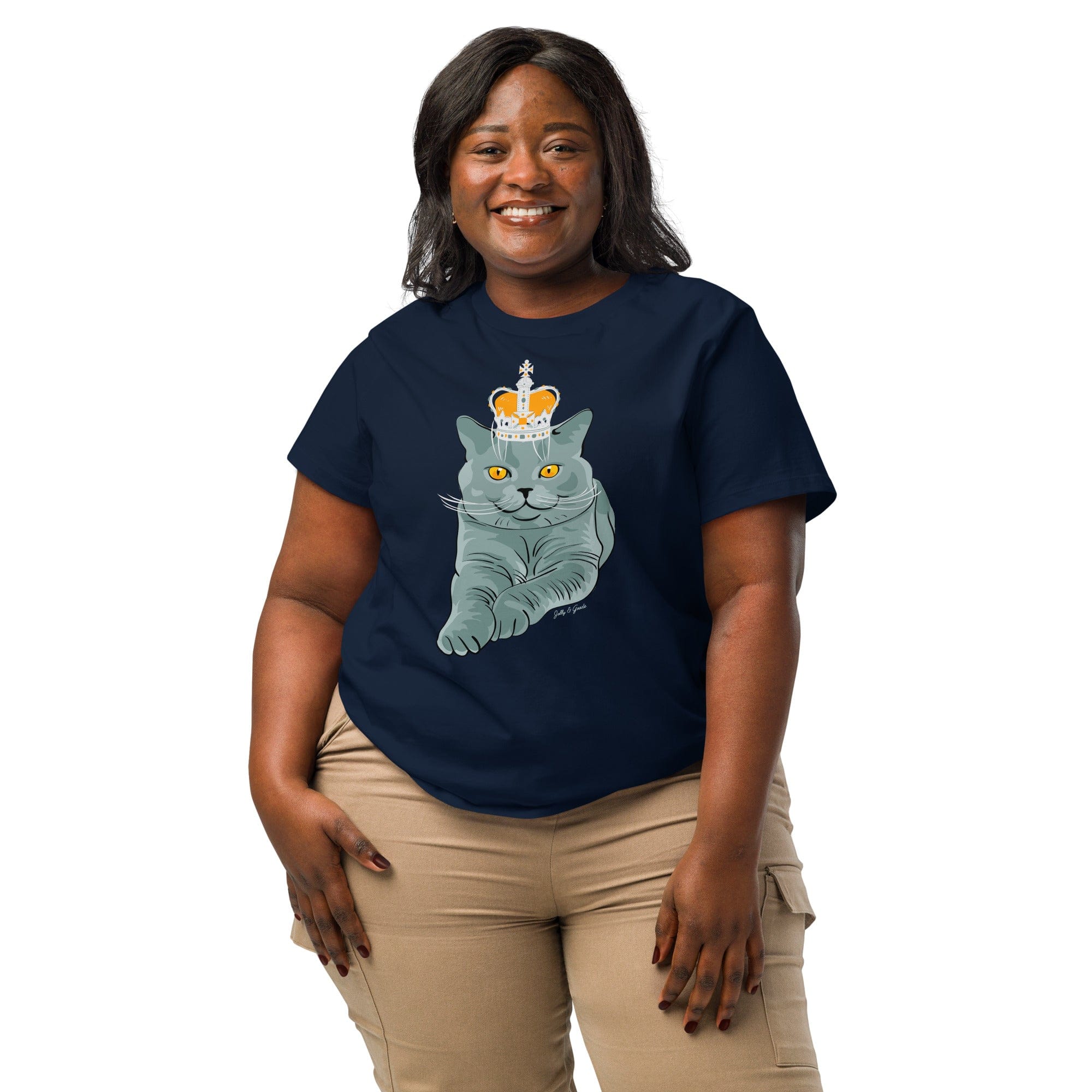 Jolly & Goode Women's Shirts Crowned British Blue Shorthair Cat T-Shirt | Women’s Organic Cotton Tee Cheeky British Style
