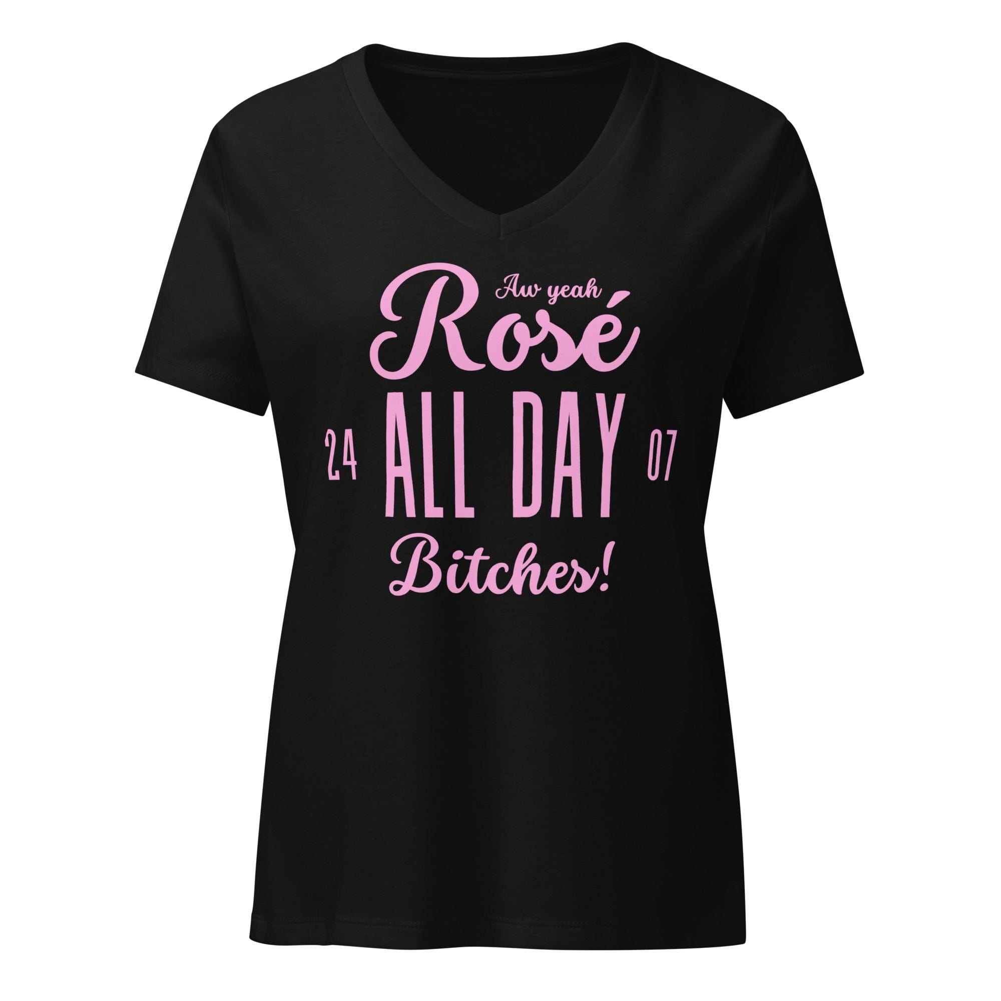 Jolly & Goode Women's Shirts Solid Black Blend / S Rosé All Day Bitches | Women’s Relaxed V-neck T-shirt Cheeky British Style