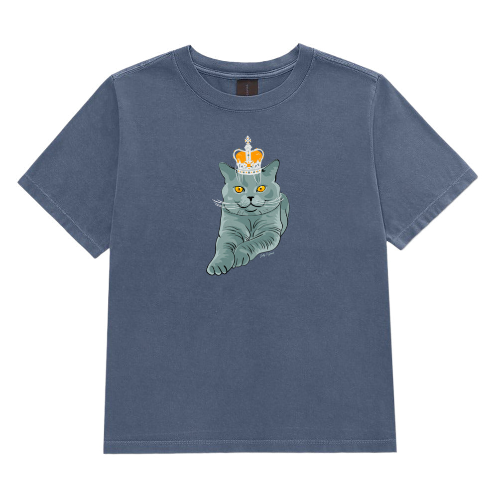 Jolly & Goode Women's Shirts Women's Crowned British Blue Cat Tee | Garment Dyed Cheeky British Style