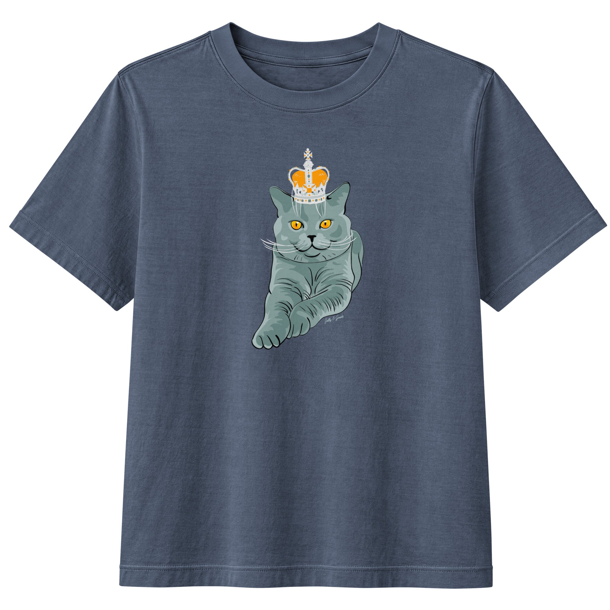 Jolly & Goode Women's Shirts Women's Crowned British Blue Cat Tee | Garment Dyed Cheeky British Style