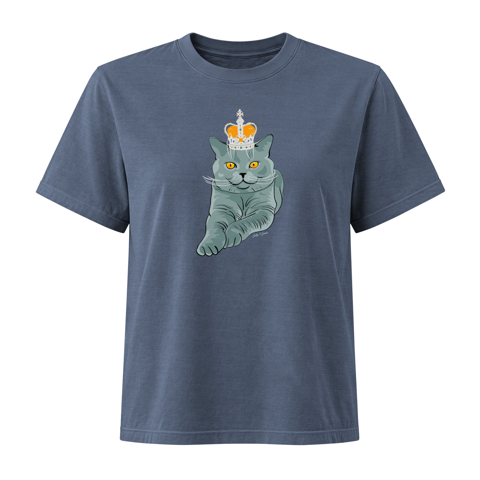 Jolly & Goode Women's Shirts Women's Crowned British Blue Cat Tee | Garment Dyed Cheeky British Style