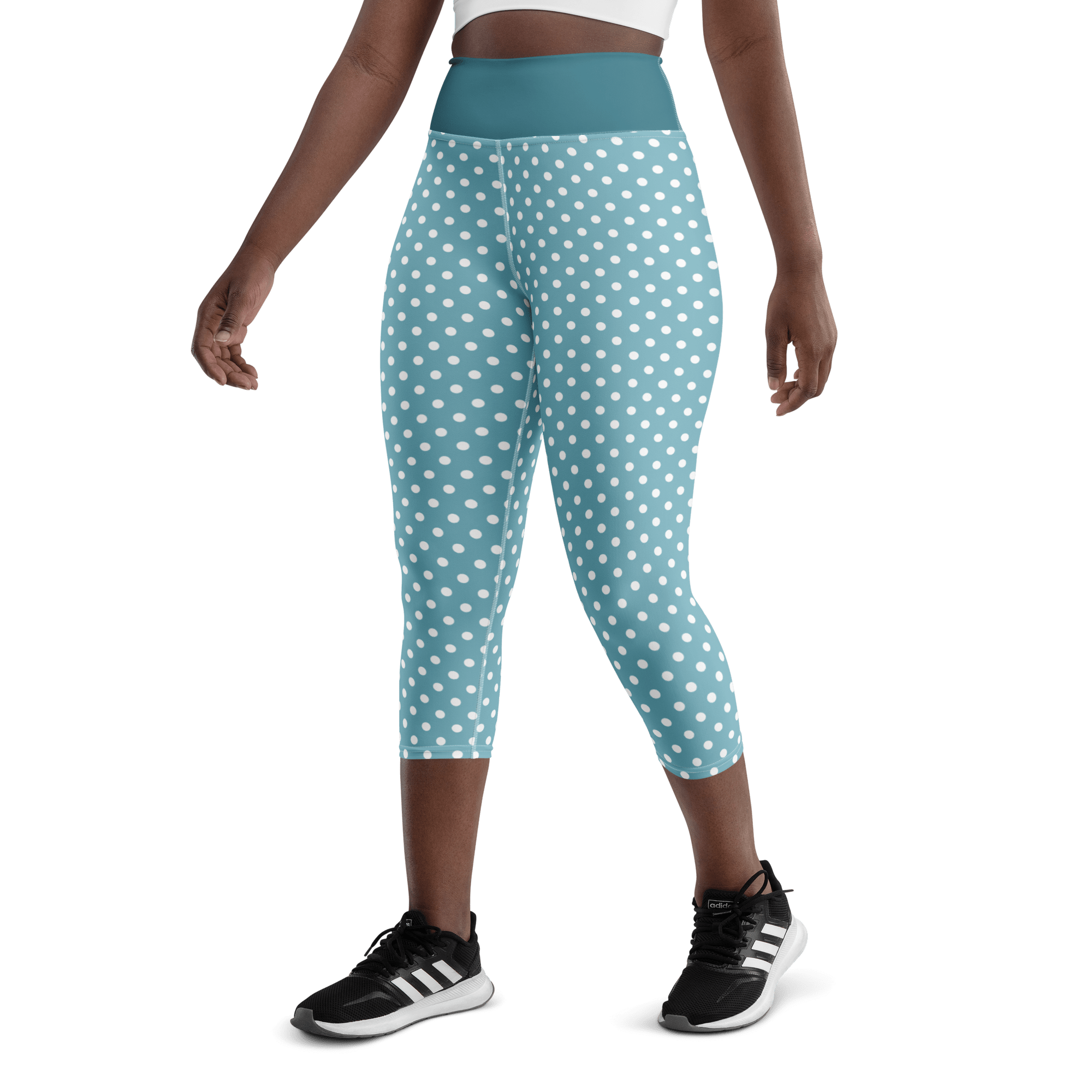 Jolly & Goode Yoga Leggings Light Blue Polkadot Yoga Leggings | Capri Cheeky British Style