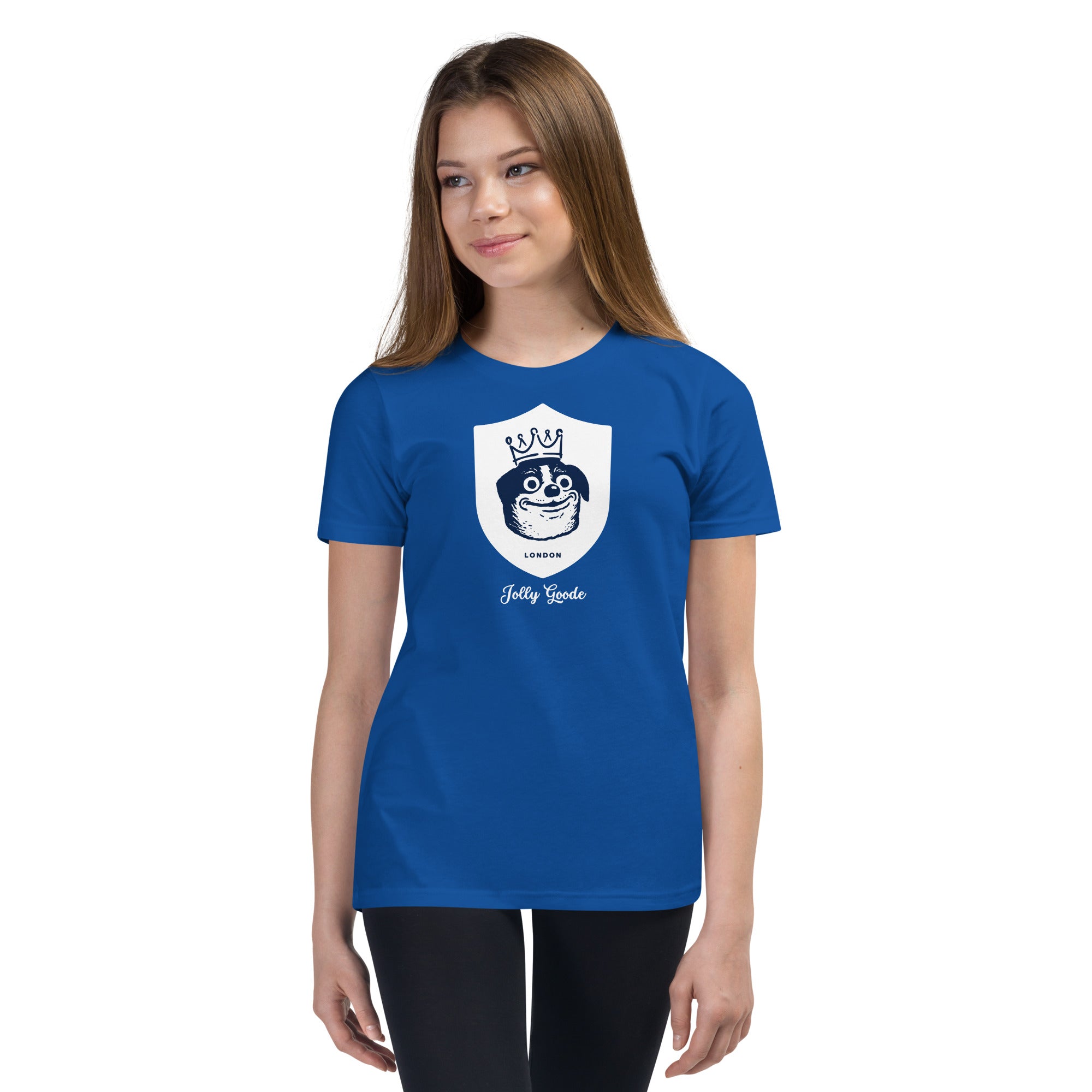 Jolly & Goode Youth T-shirts True Royal / S Jolly Goode London Crowned Dog Shield Youth Tee Cheeky British Style