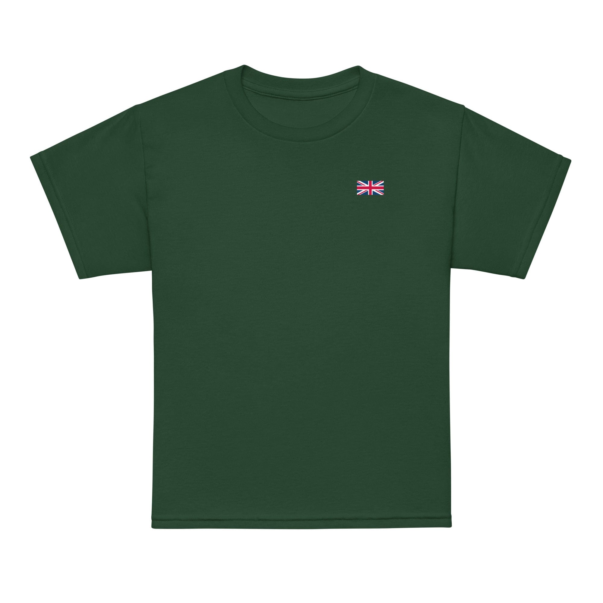 Kids Union Jack T-shirt | Left Chest | Youth Size Forest Green / XS kids shirts Jolly & Goode