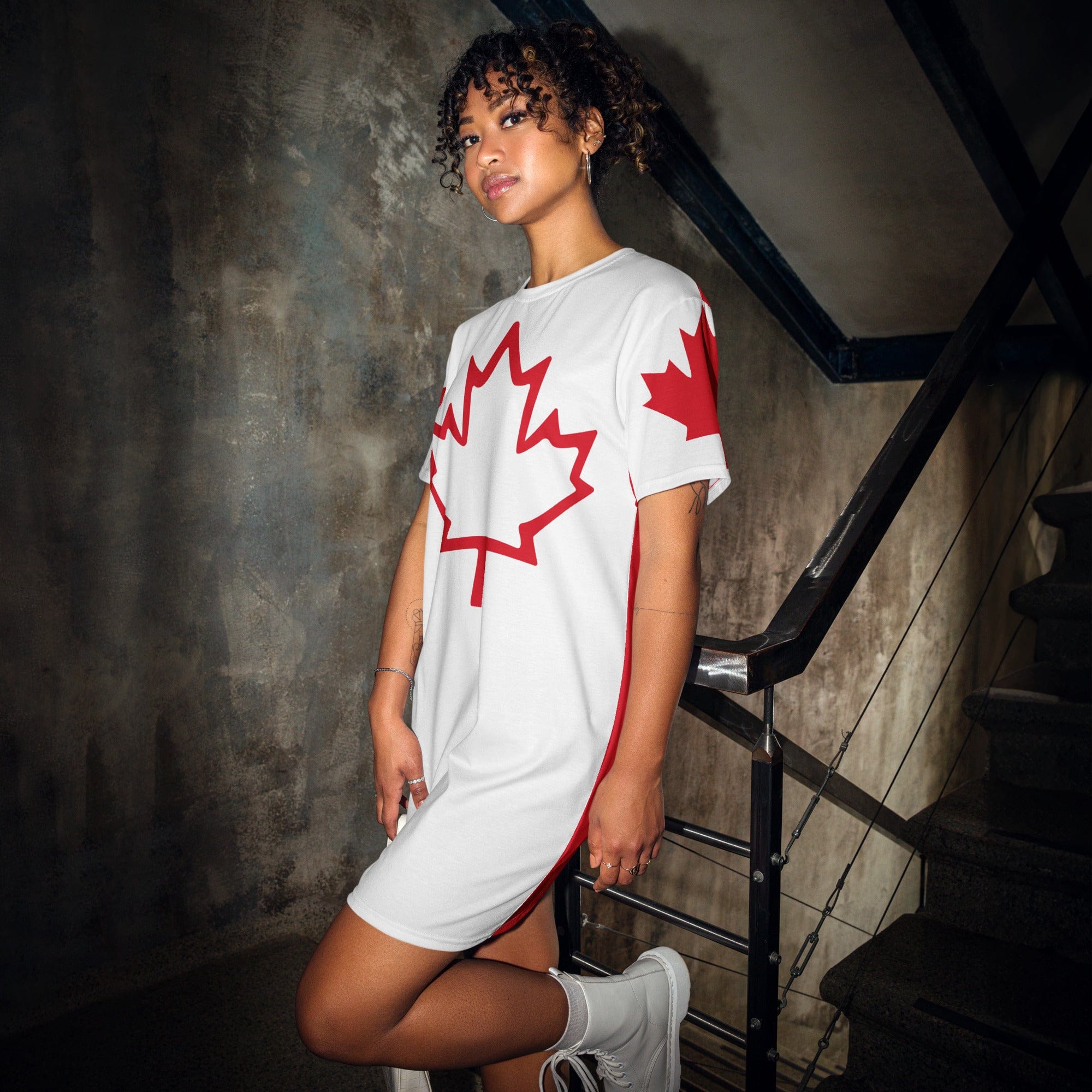 Oh Canada T-shirt Dress | Canadian Flag Dress | Canadian Flag Sleeves 2XS T-shirt Dress Jolly & Goode