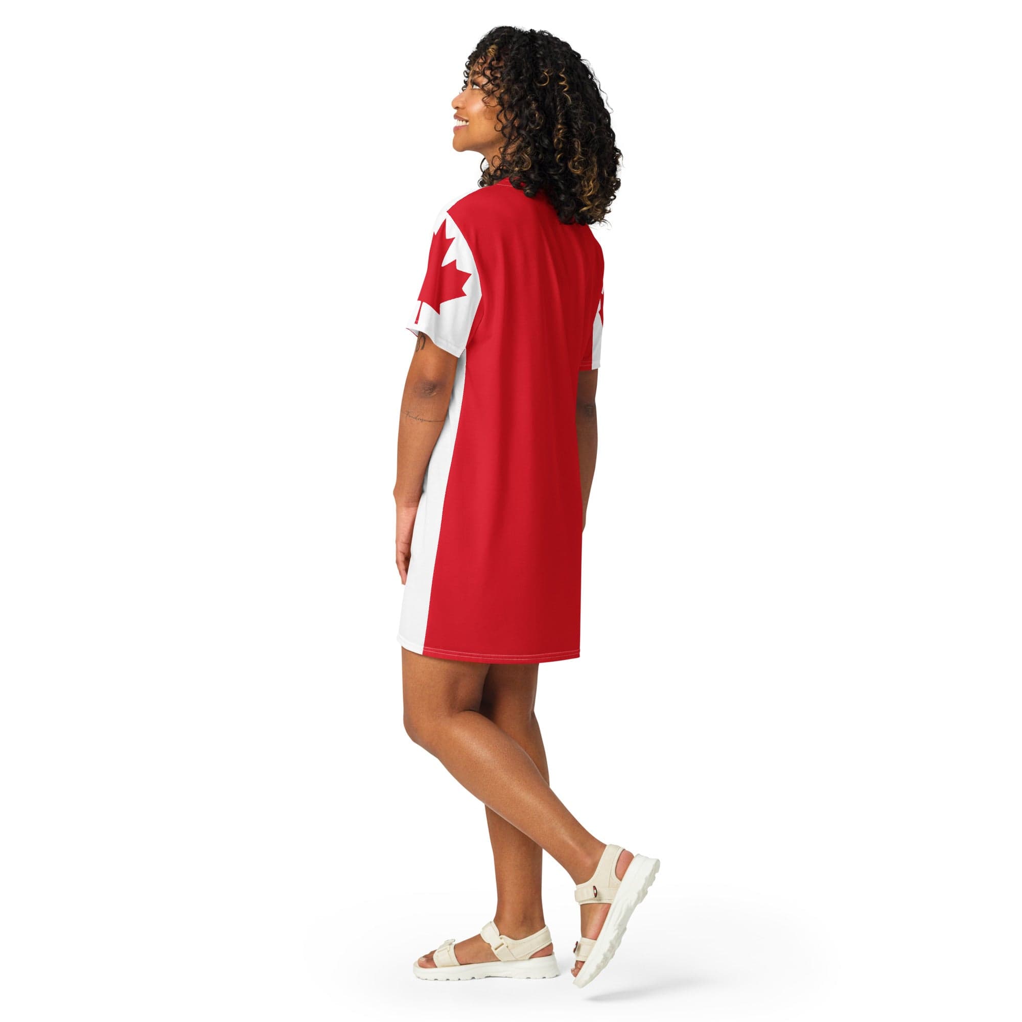 Oh Canada T-shirt Dress | Canadian Flag Dress | Canadian Flag Sleeves T-shirt Dress Jolly & Goode