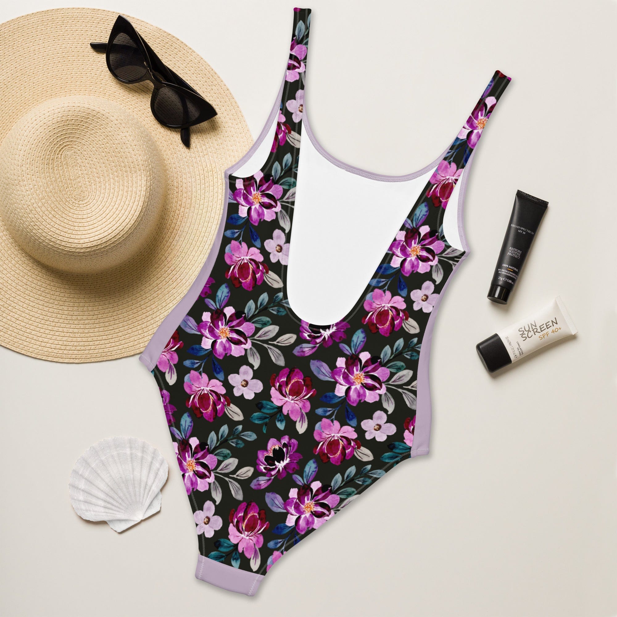 Purple Flowers | One-Piece Swimsuit Swimwear Jolly & Goode