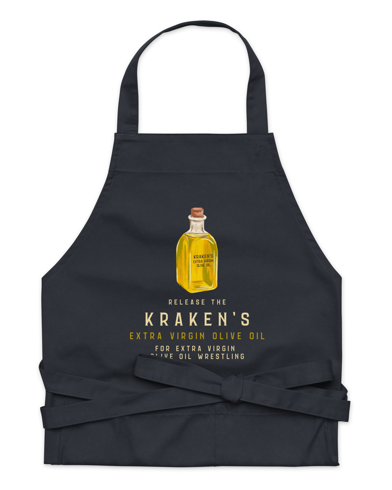 Release the Kraken's Olive Oil Apron | Organic Cotton Navy Aprons Jolly & Goode