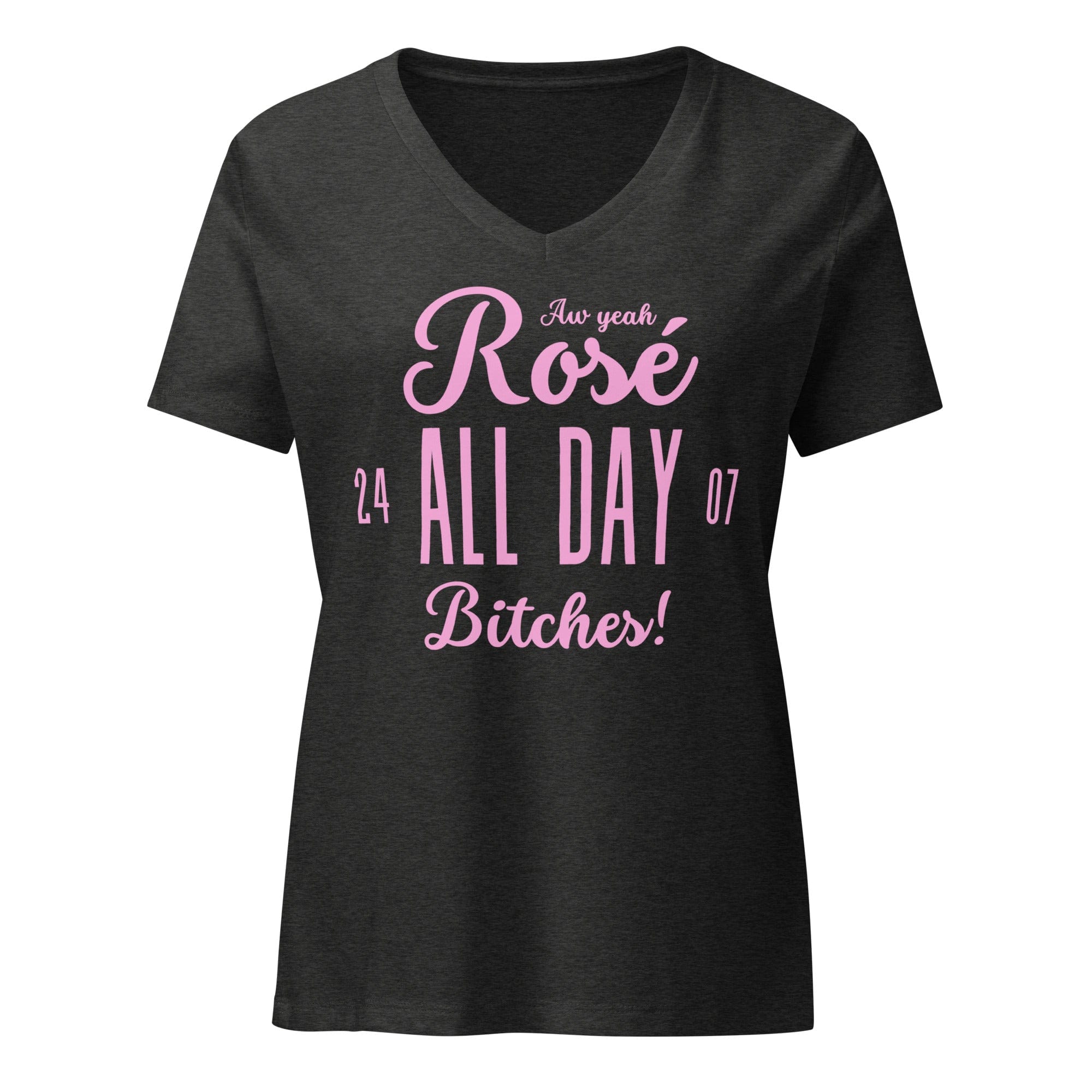 Rosé All Day Bitches | Women’s Relaxed V-neck T-shirt Dark Grey Heather / S Women's Shirts Jolly & Goode