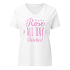 Rosé All Day Bitches | Women’s Relaxed V-neck T-shirt Solid White Blend / S Women's Shirts Jolly & Goode