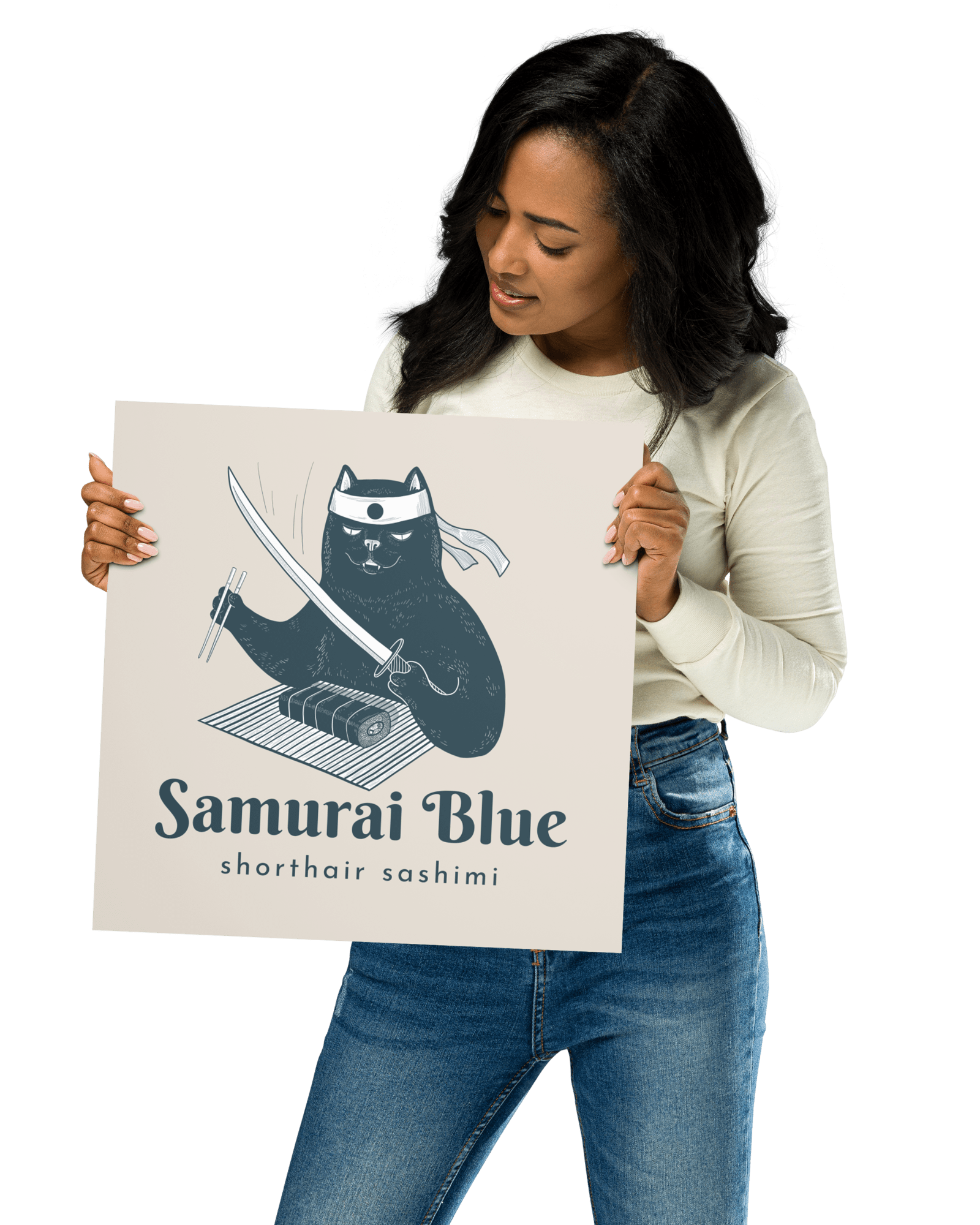 Samurai Blue Shorthair Sashimi Poster 14″×14″ Jolly & Goode