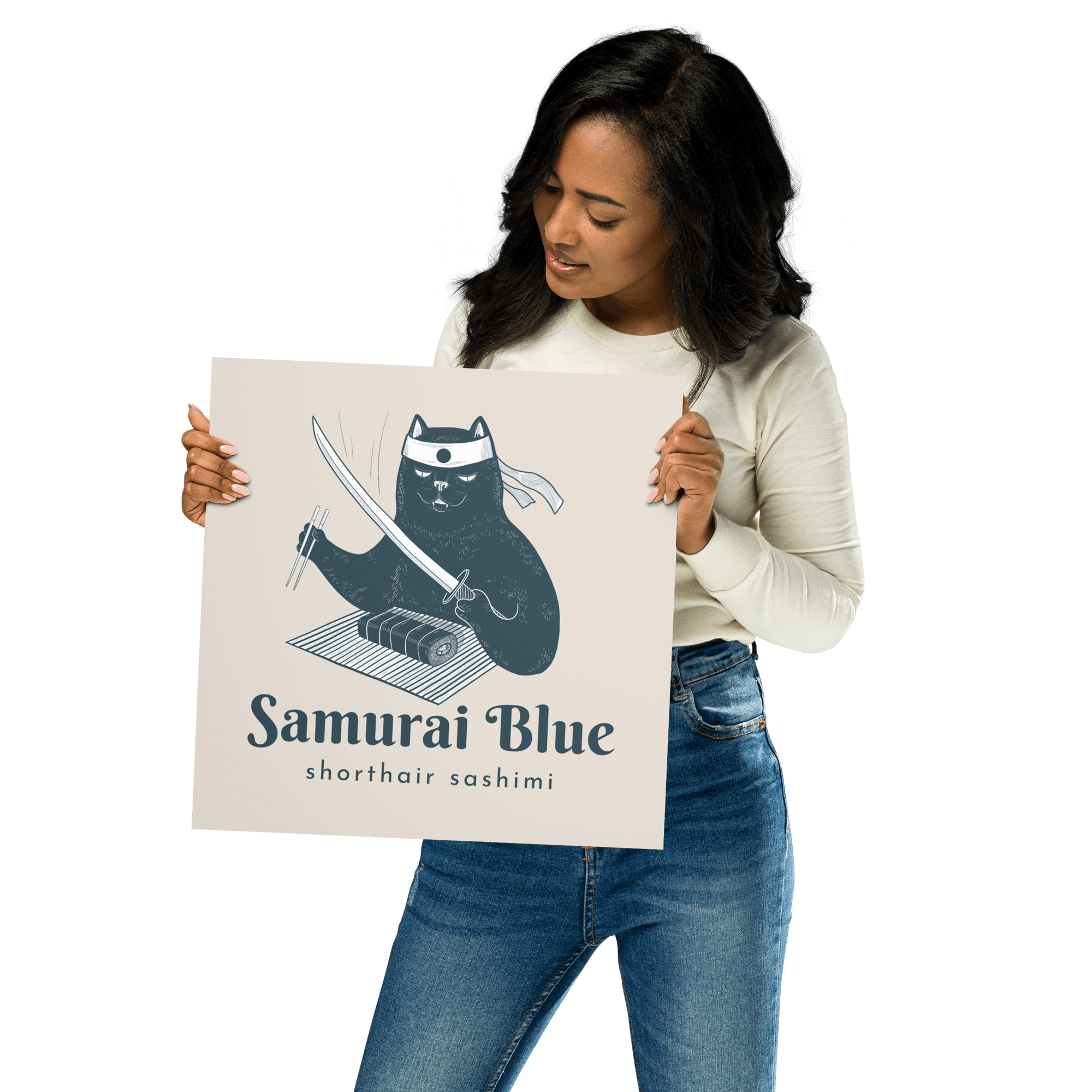 Samurai Blue Shorthair Sashimi Poster 14″×14″ Jolly & Goode