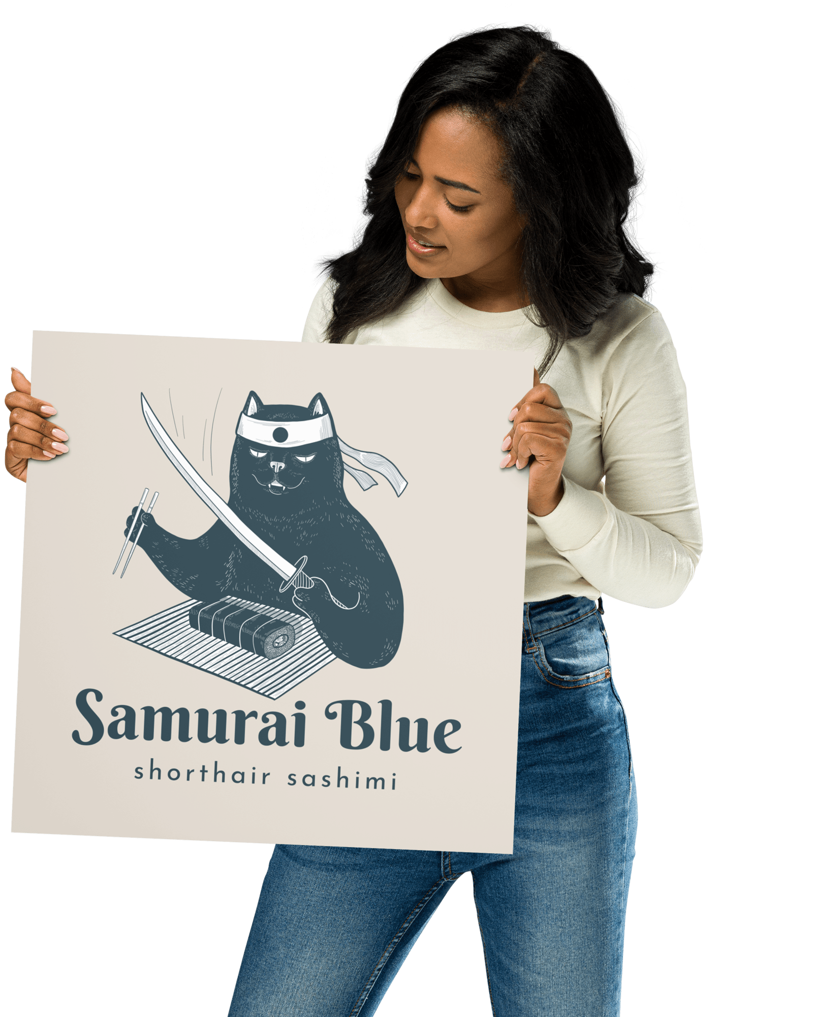 Samurai Blue Shorthair Sashimi Poster 16″×16″ Jolly & Goode