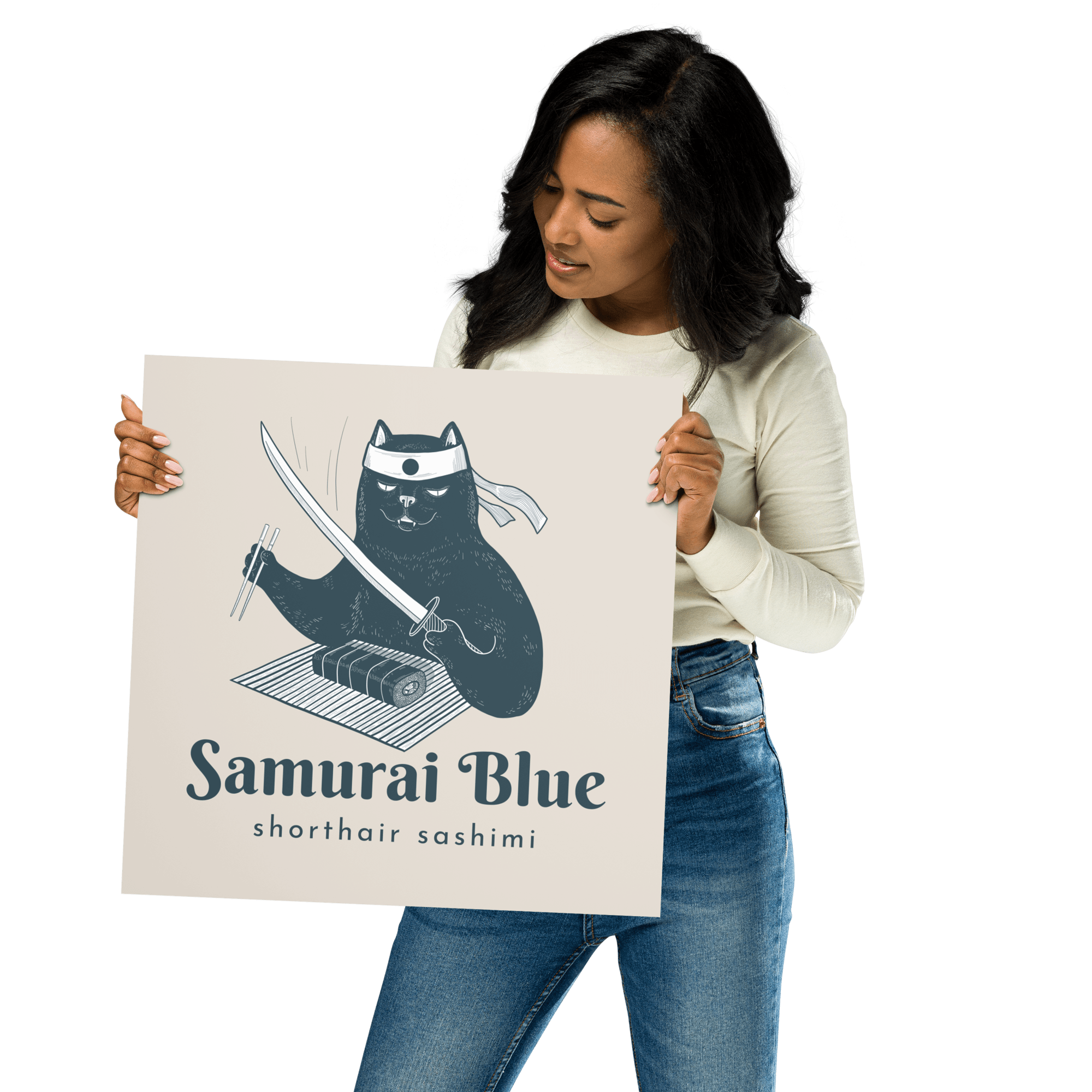 Samurai Blue Shorthair Sashimi Poster 16″×16″ Jolly & Goode