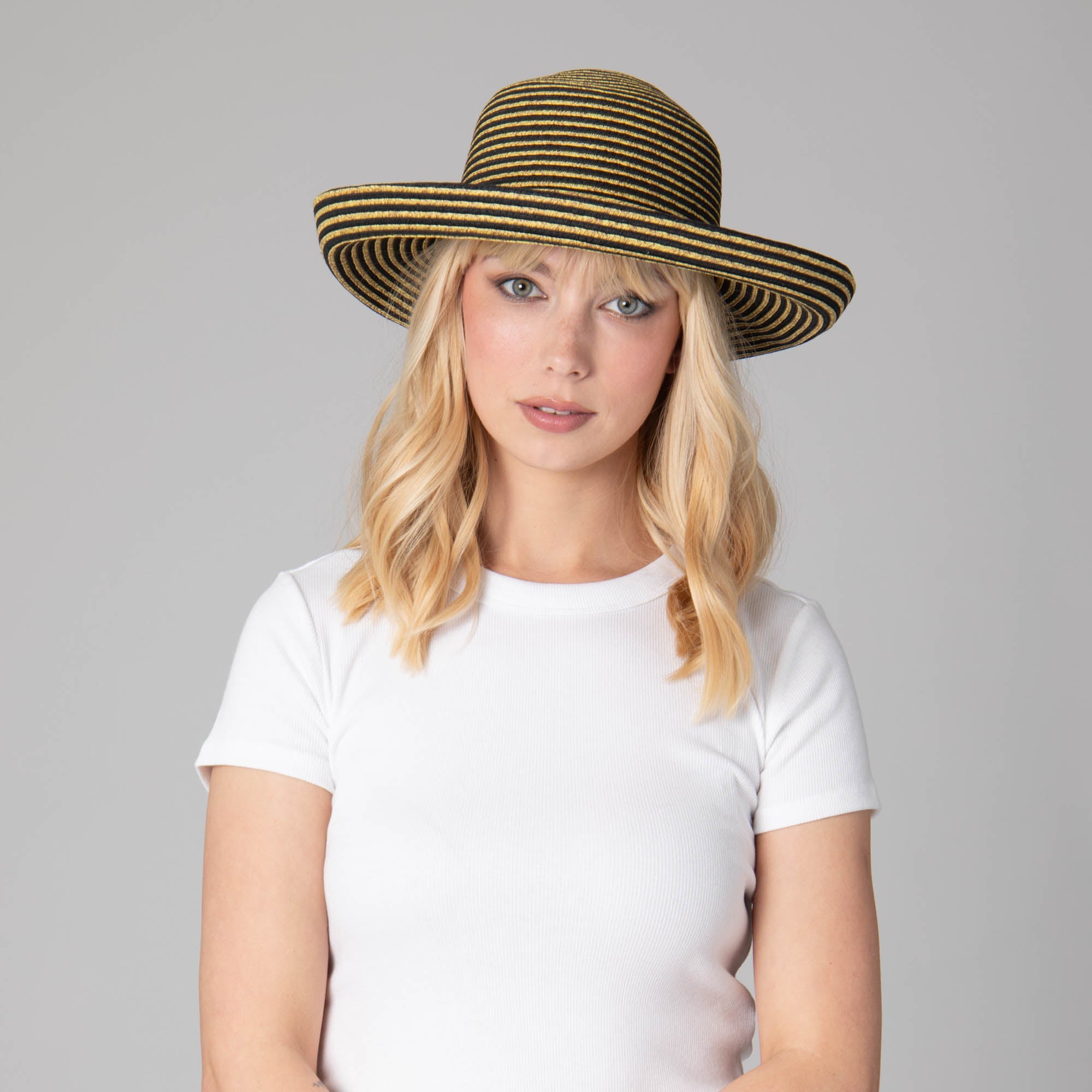 San Diego Hat Company SUN BRIM Black/Coffee Stripe / Womens One Size Women's Classic Paperbraided Sun Hat Cheeky British Style
