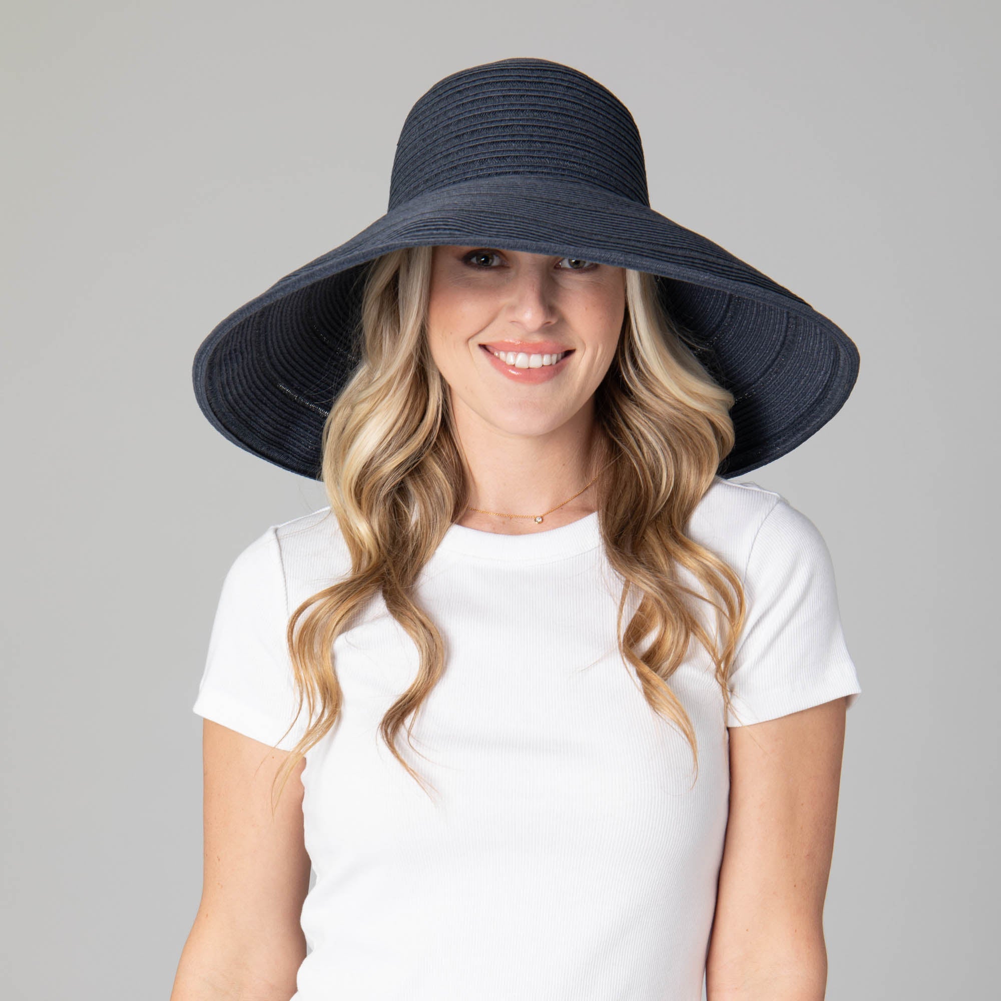 San Diego Hat Company Sun Brim Hats Blue Women's 6-way Round Crown Sun Hat Cheeky British Style