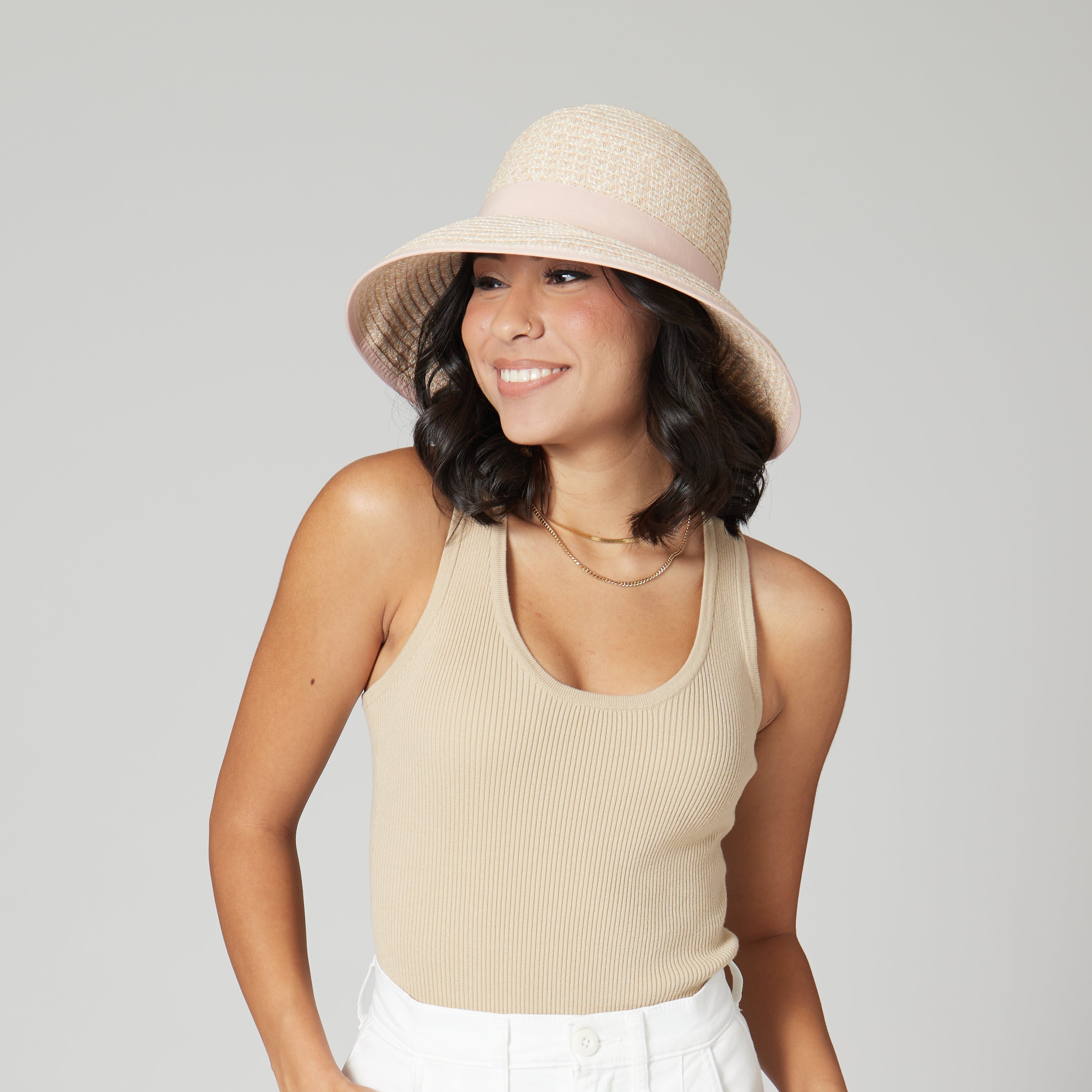 San Diego Hat Company Sun Brim Hats Blush / ONE SIZE Women's Contrasting Edged Sun Brim Hat with Back Bow Cheeky British Style