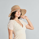San Diego Hat Company Sun Brim Hats Mixed Camel / ONE SIZE Women's Contrasting Edged Sun Brim Hat with Back Bow Cheeky British Style