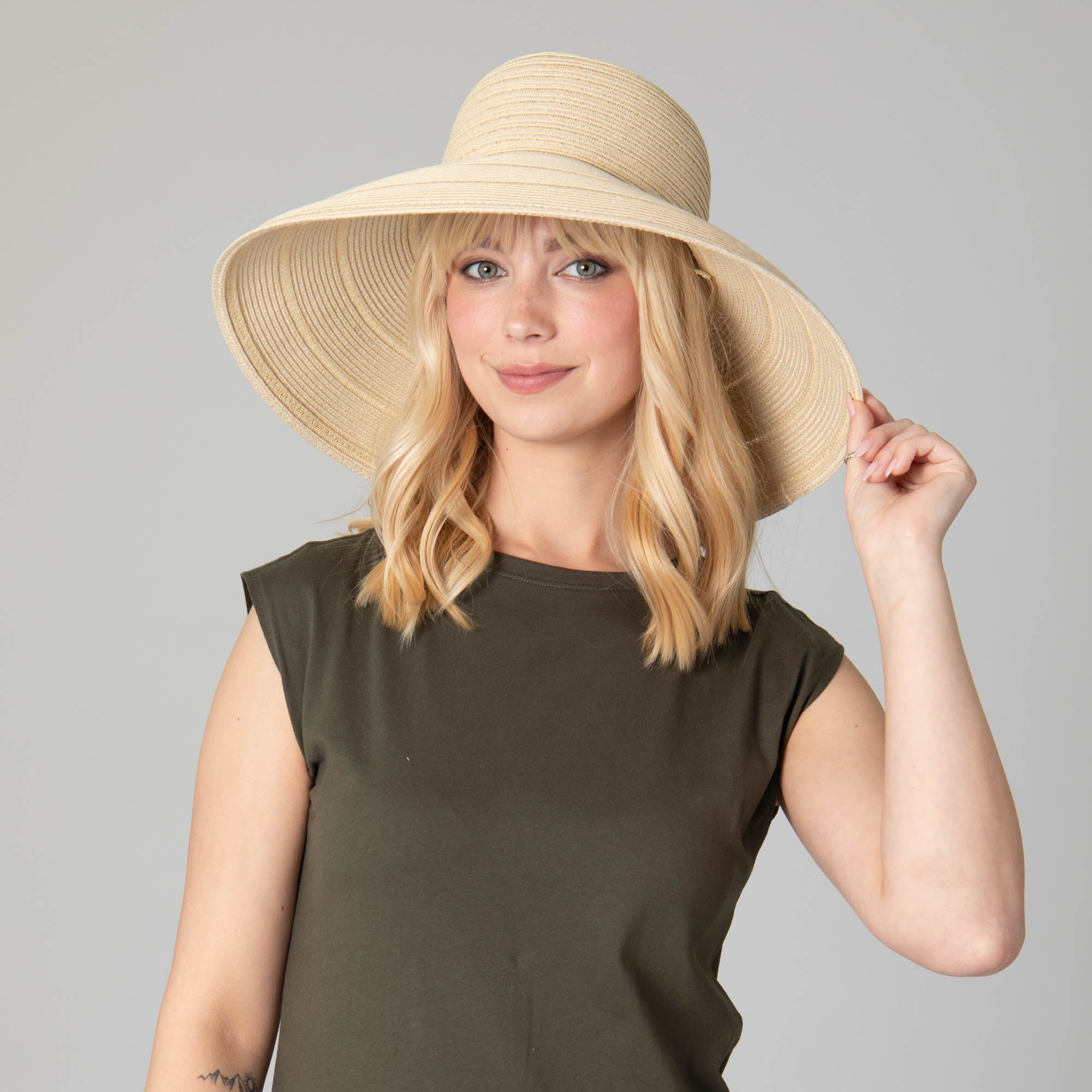 San Diego Hat Company Sun Brim Hats Natural Women's 6-way Round Crown Sun Hat Cheeky British Style