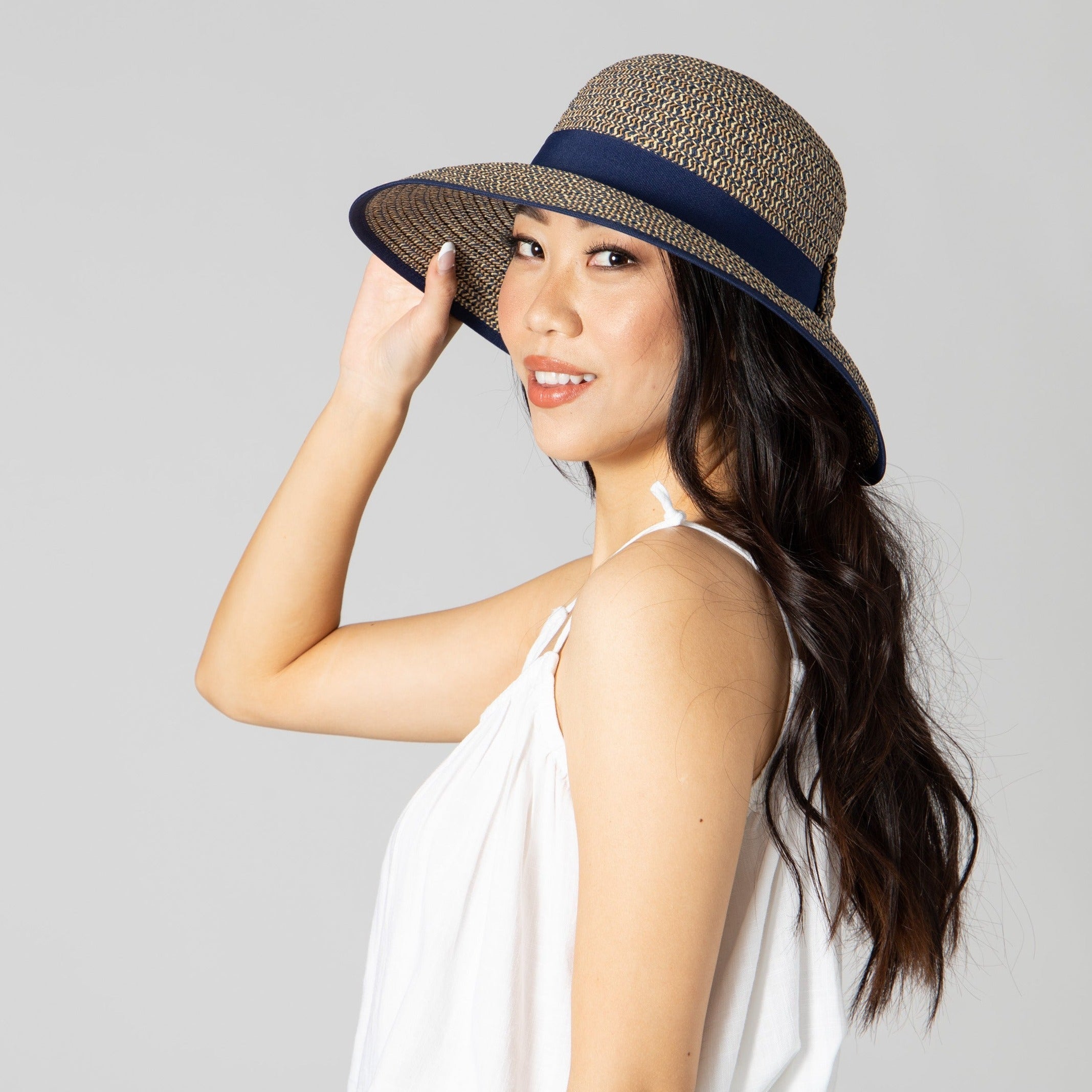 San Diego Hat Company Sun Brim Hats Women's Contrasting Edged Sun Brim Hat with Back Bow Cheeky British Style