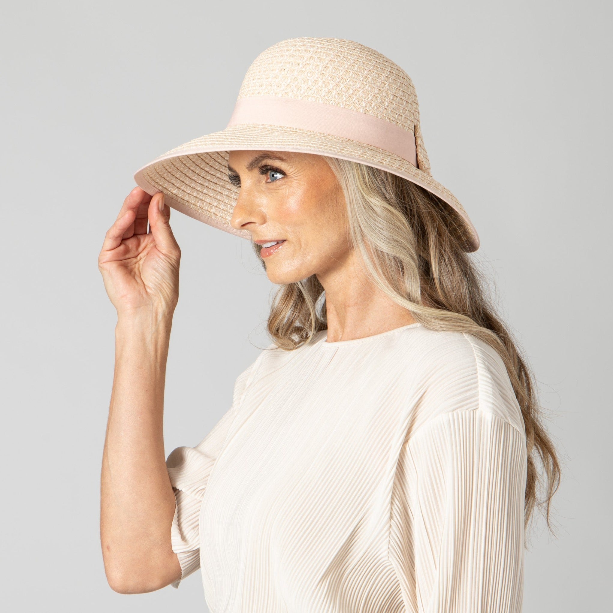 San Diego Hat Company Sun Brim Hats Women's Contrasting Edged Sun Brim Hat with Back Bow Cheeky British Style