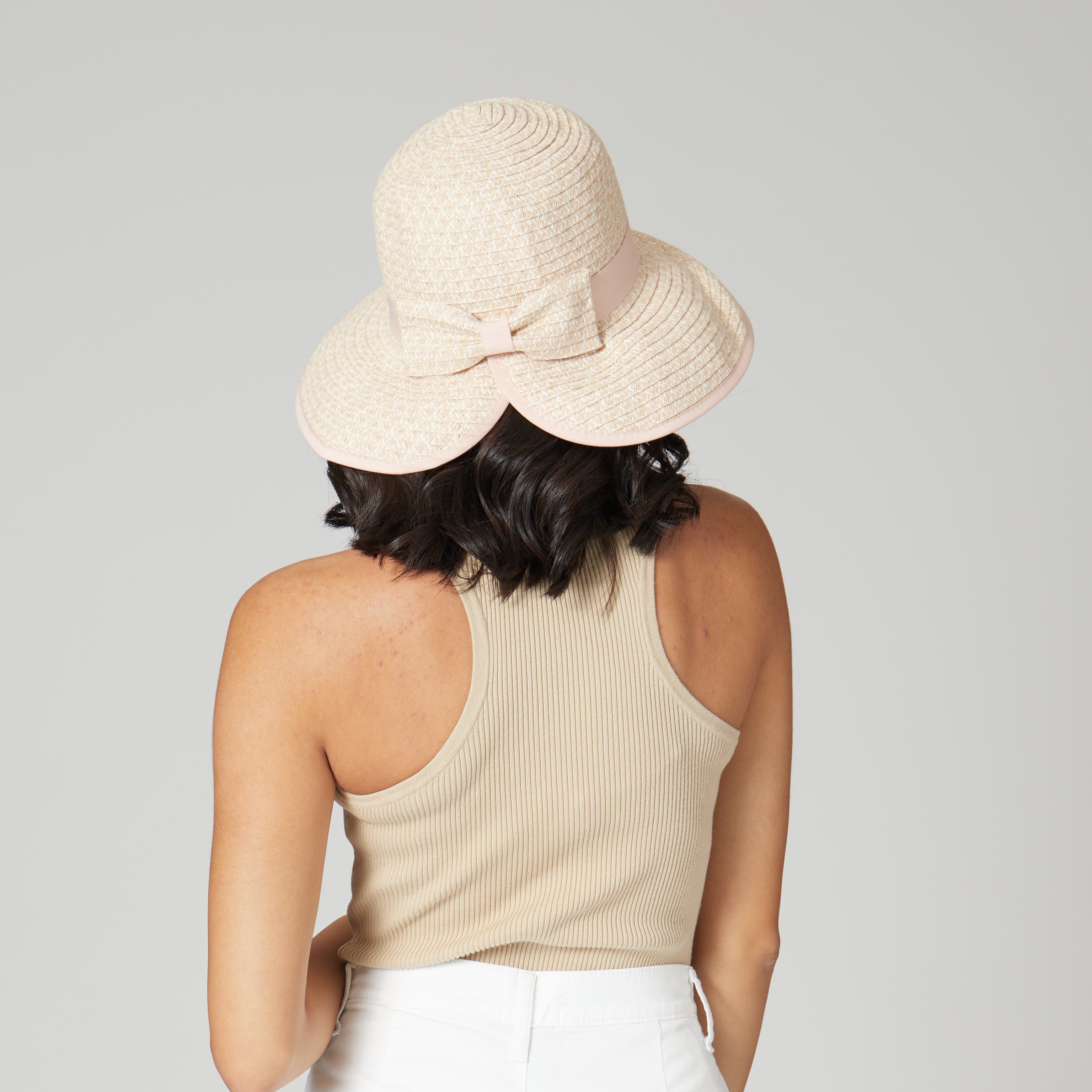San Diego Hat Company Sun Brim Hats Women's Contrasting Edged Sun Brim Hat with Back Bow Cheeky British Style