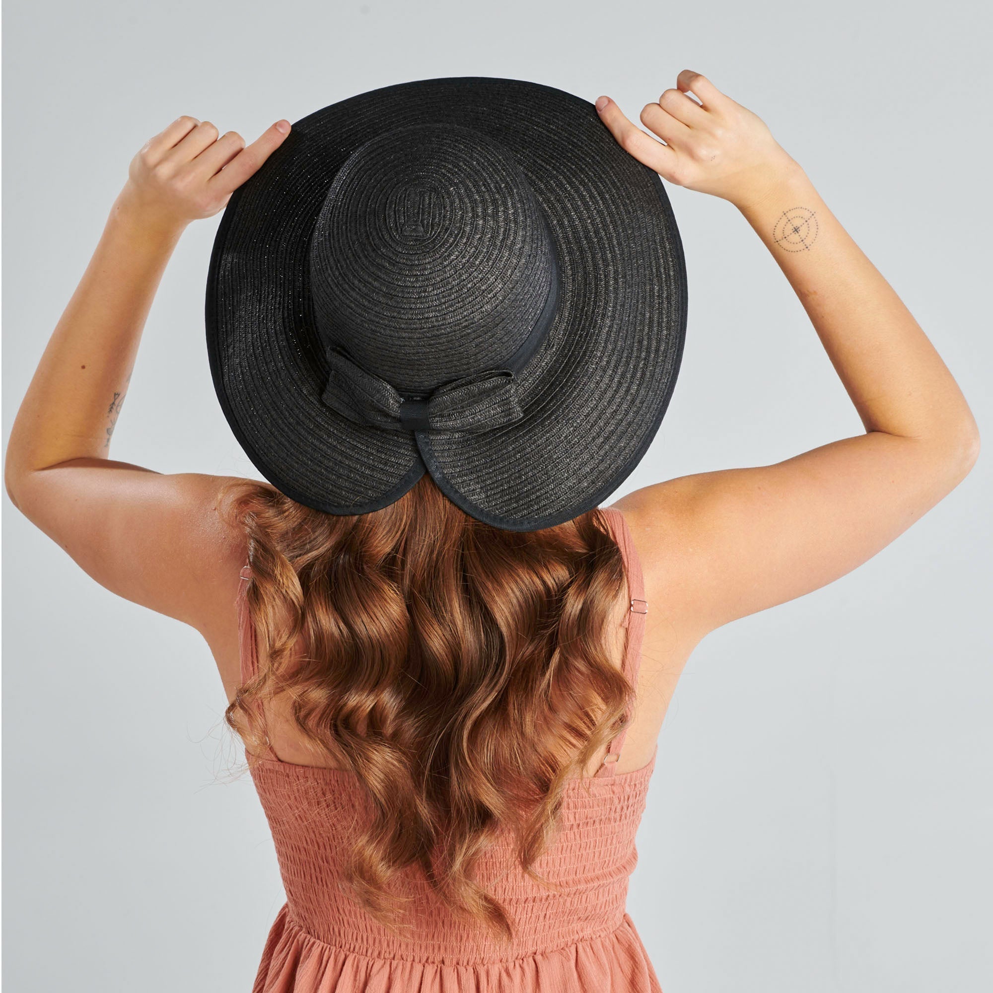 San Diego Hat Company Sun Brim Hats Women's Contrasting Edged Sun Brim Hat with Back Bow Cheeky British Style