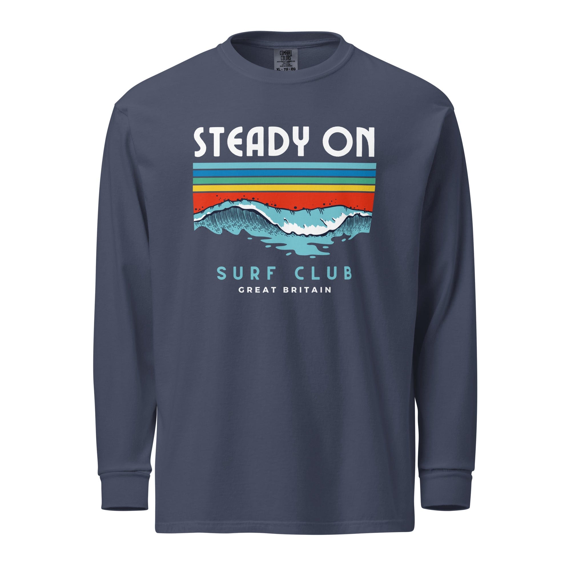 Steady On Surf Club Great Britain | 70s Wave | Garment-dyed Heavyweight Long-sleeve Shirt Navy / S long sleeve shirts Jolly & Goode