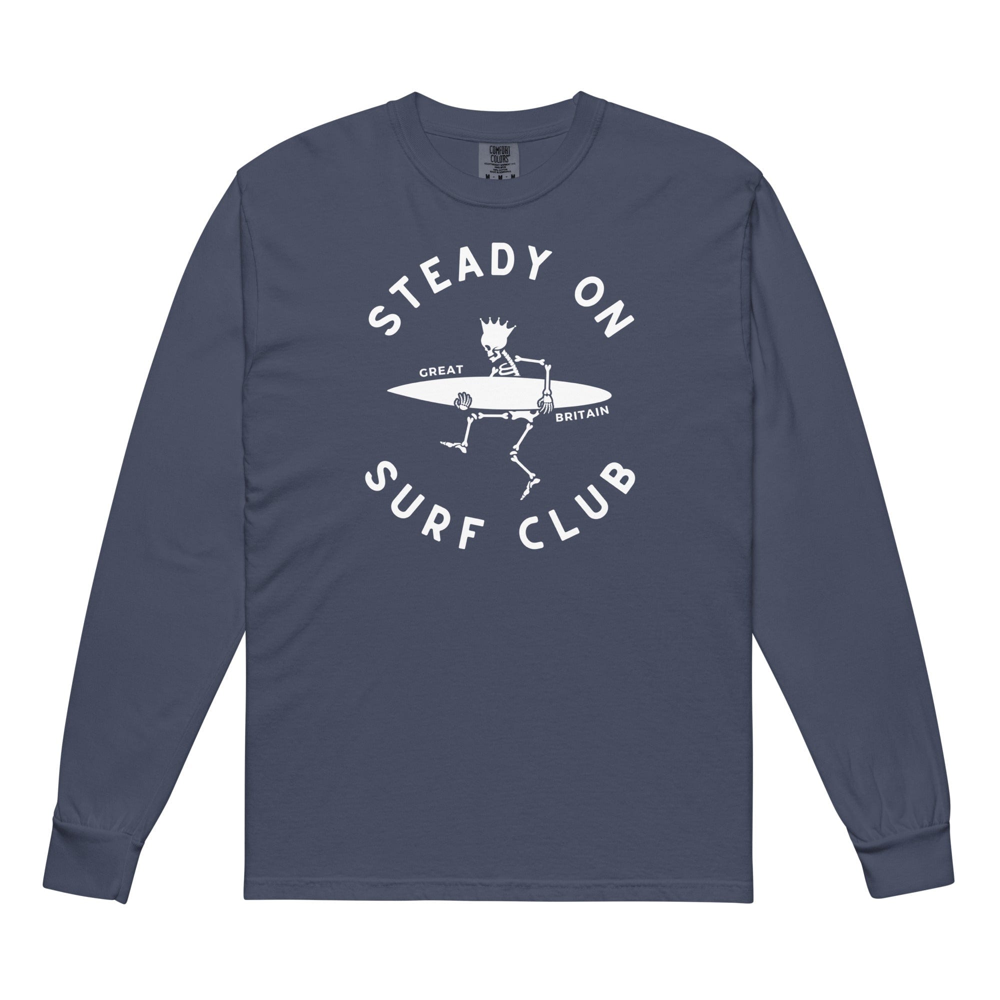 Steady On Surf Club | Great Britain | Skeleton Surf King | Garment-dyed Heavyweight Long-Sleeve Shirt long sleeve shirts Jolly & Goode