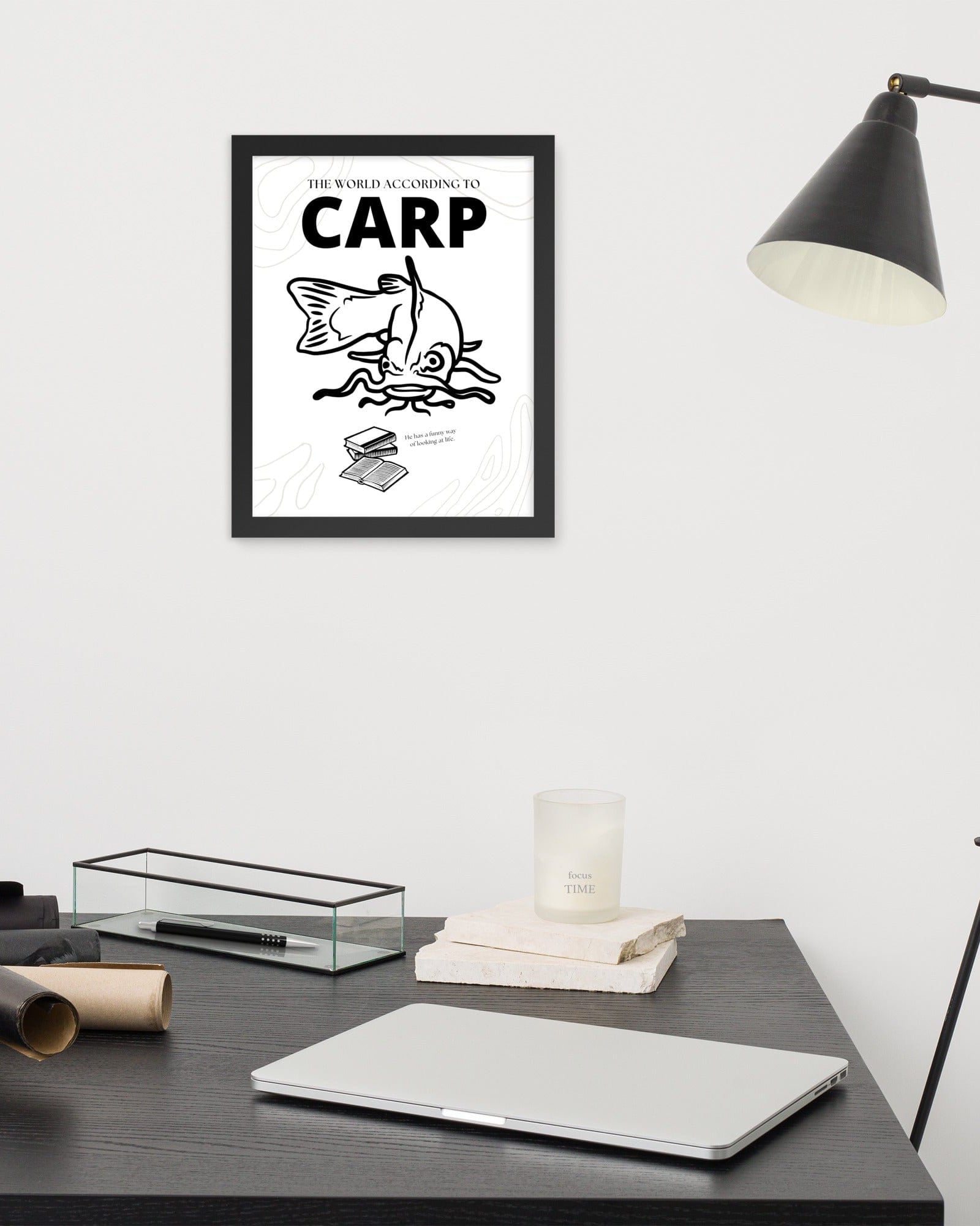 The World According to Carp | Framed Poster 11″×14″ Posters, Prints, & Visual Artwork Jolly & Goode
