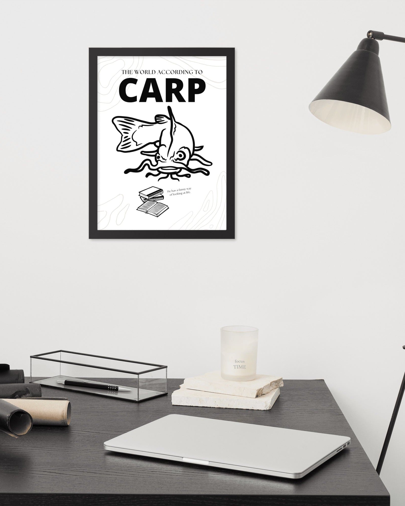 The World According to Carp | Framed Poster 12″×16″ Posters, Prints, & Visual Artwork Jolly & Goode