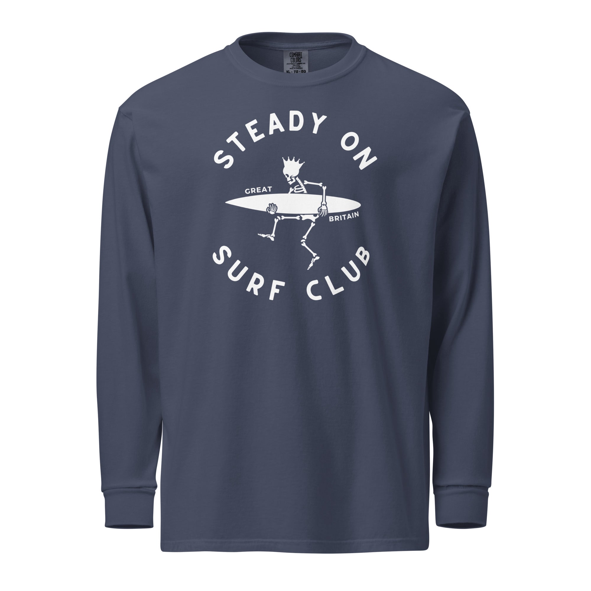 Steady On Surf Club | Great Britain | Skeleton Surf King | Garment-dyed Heavyweight Long-Sleeve Shirt