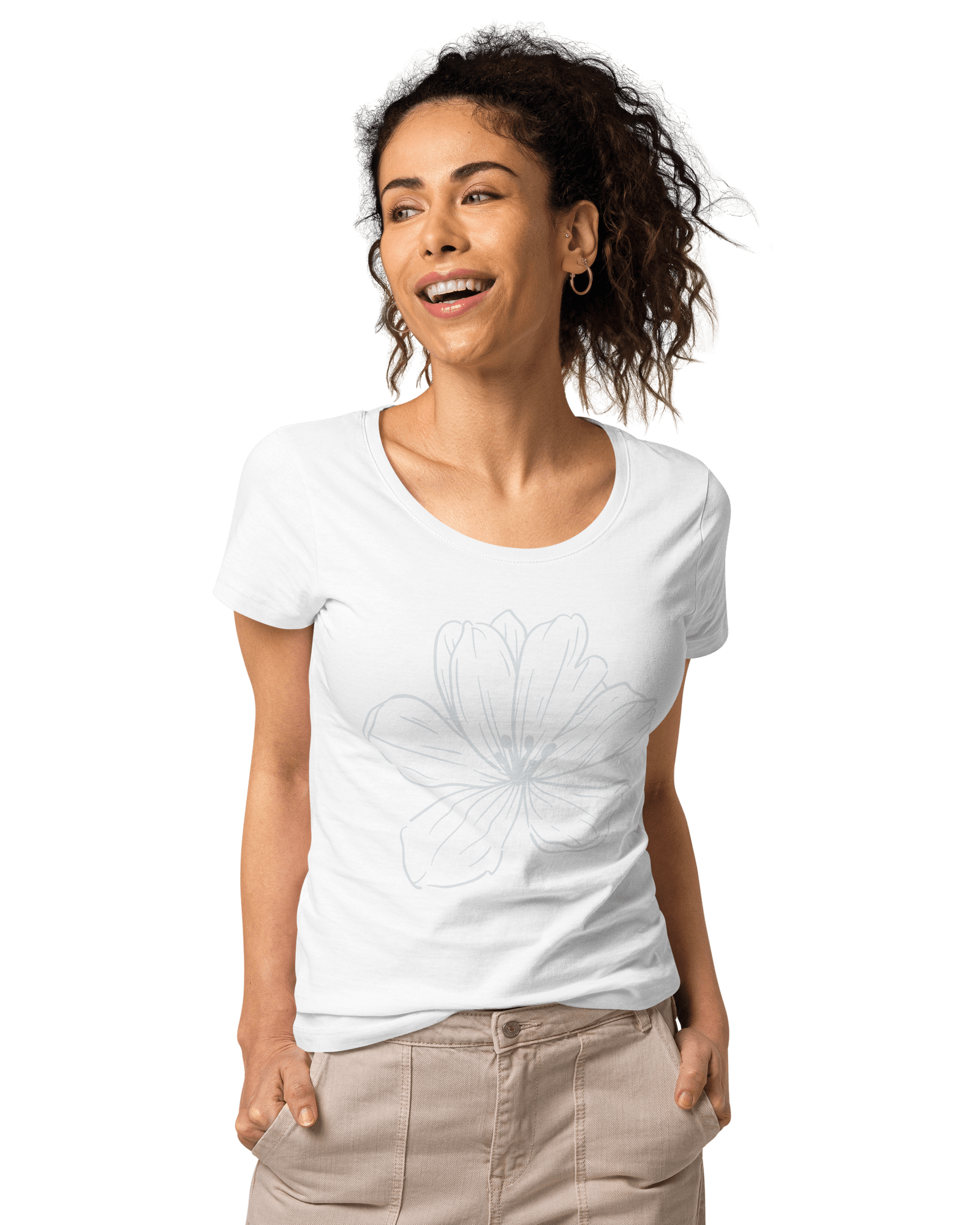 White On White Flower Women’s Organic T-shirt S Shirts & Tops Jolly & Goode