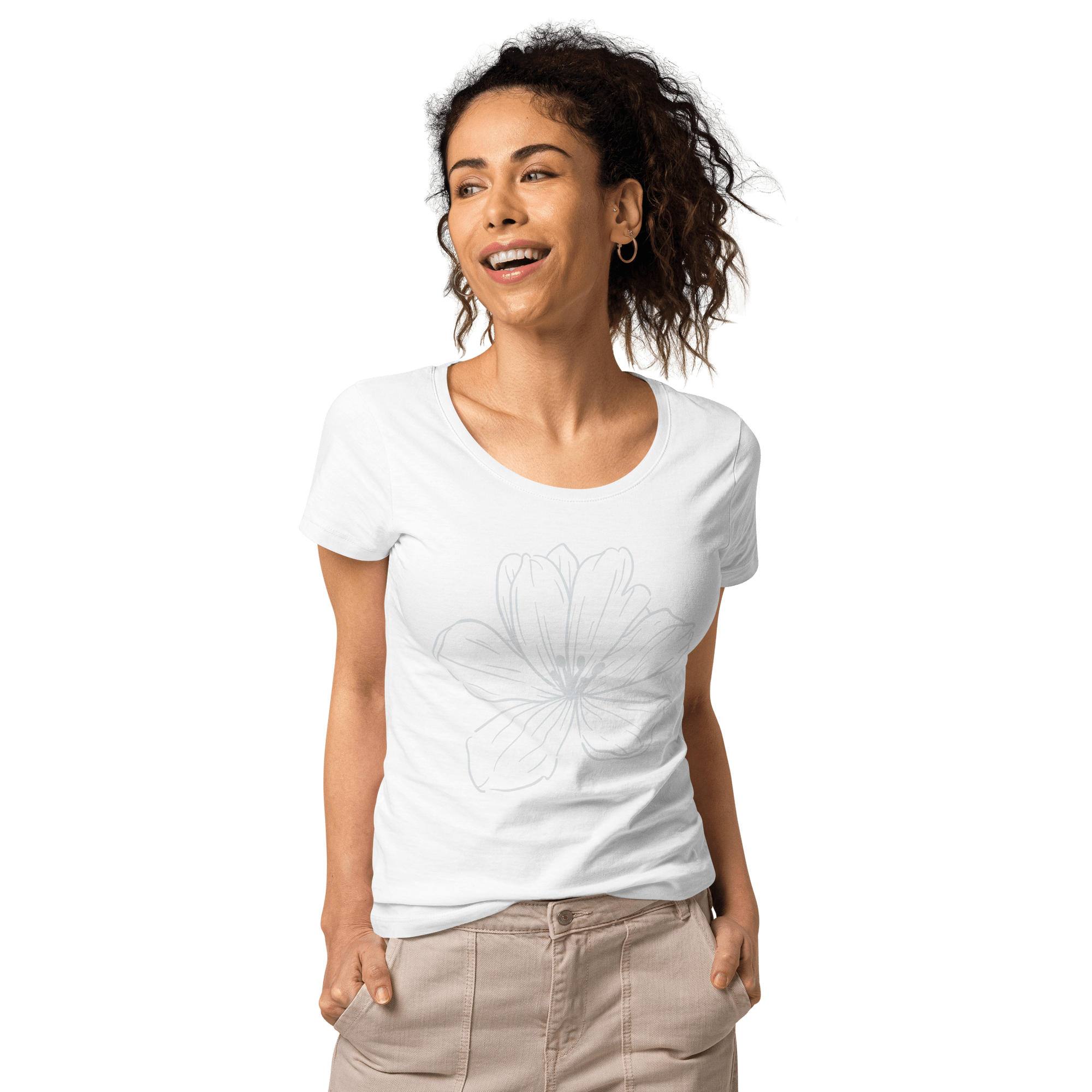 White On White Flower Women’s Organic T-shirt S Shirts & Tops Jolly & Goode